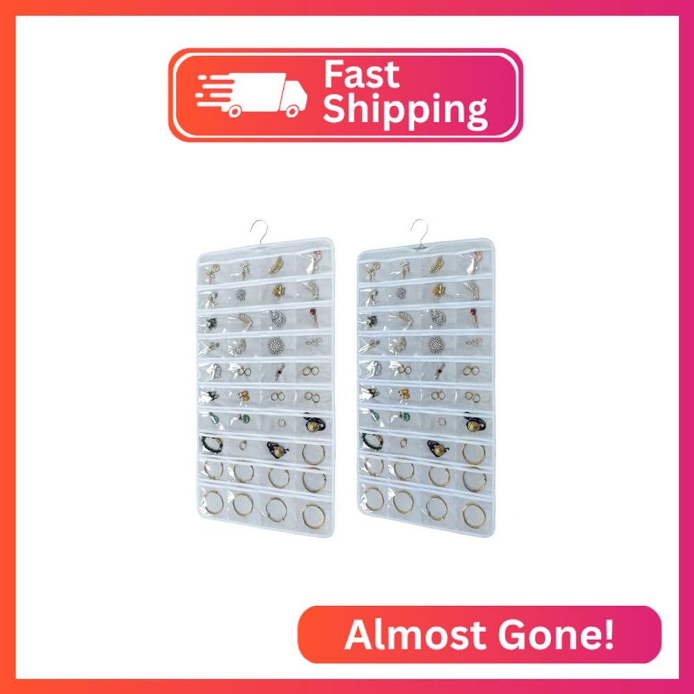 ZKXNBXX 80 Pocket Hanging Jewelry Organizer with Hanger Metal Hooks Storage On W