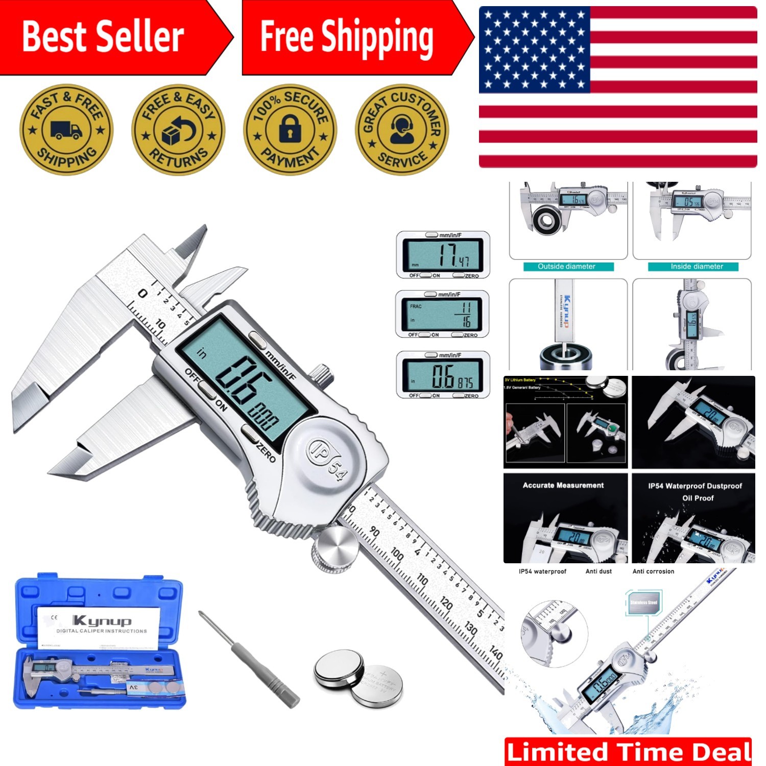 Versatile 150mm Digital Caliper - Splash Proof & Batteries Included for Easy Use