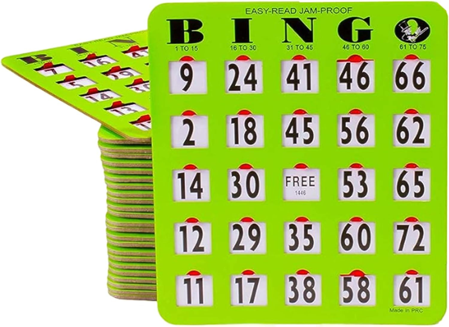 Jam-Proof Easy-Read Large Print Fingertip Bingo Cards with Sliding Windows Green