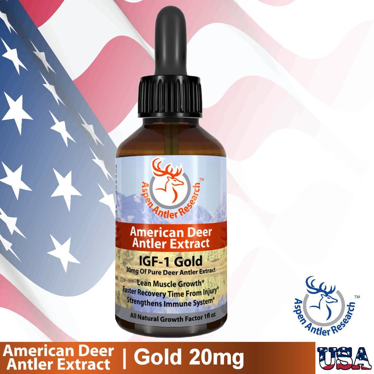 Deer Antler Velvet Extract IGF-1 Gold  20mgs 100% American Antler Velvet!