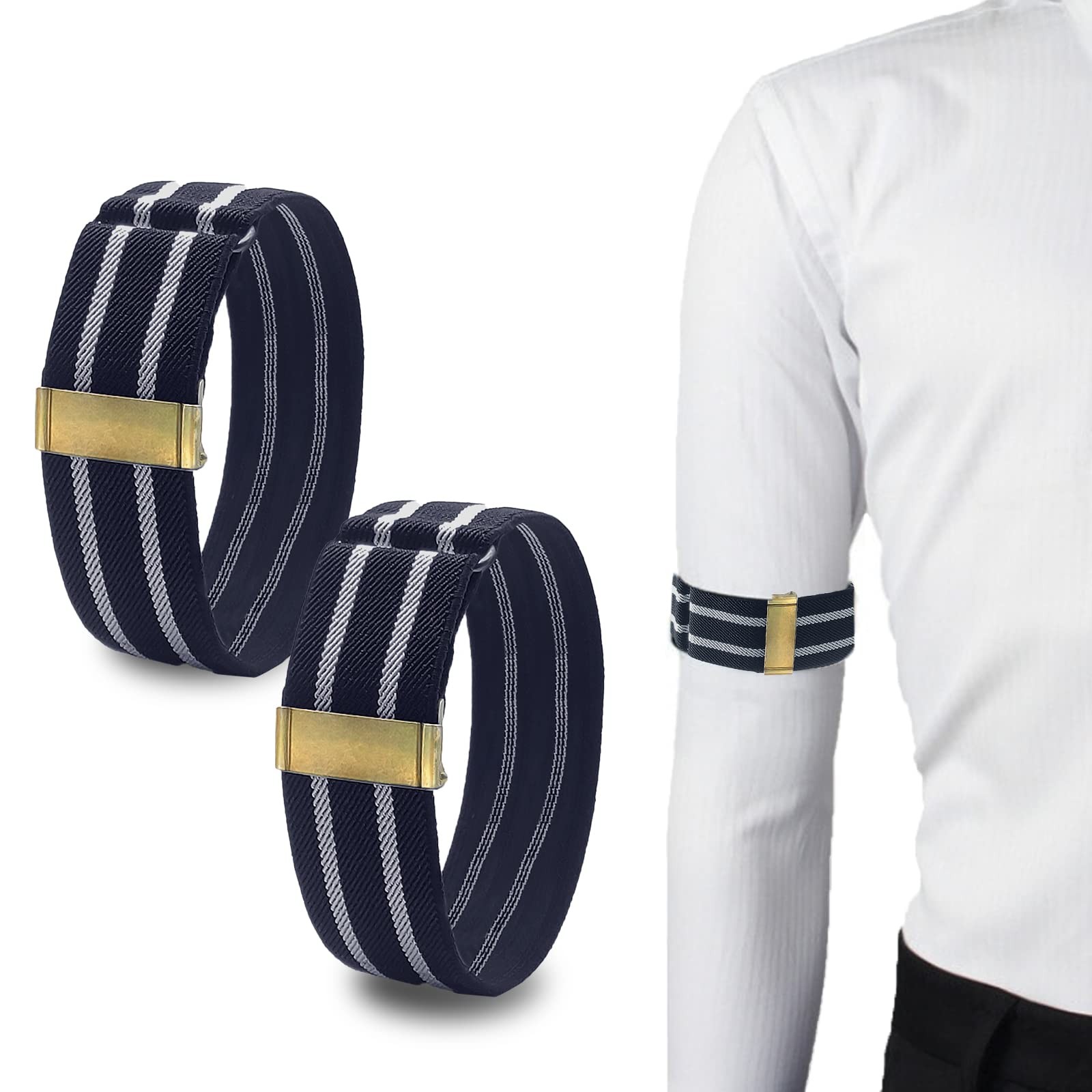 QCWQMYL Shirt Sleeve Holders Armband Women One Size, 1.4"/Black White/Bronze