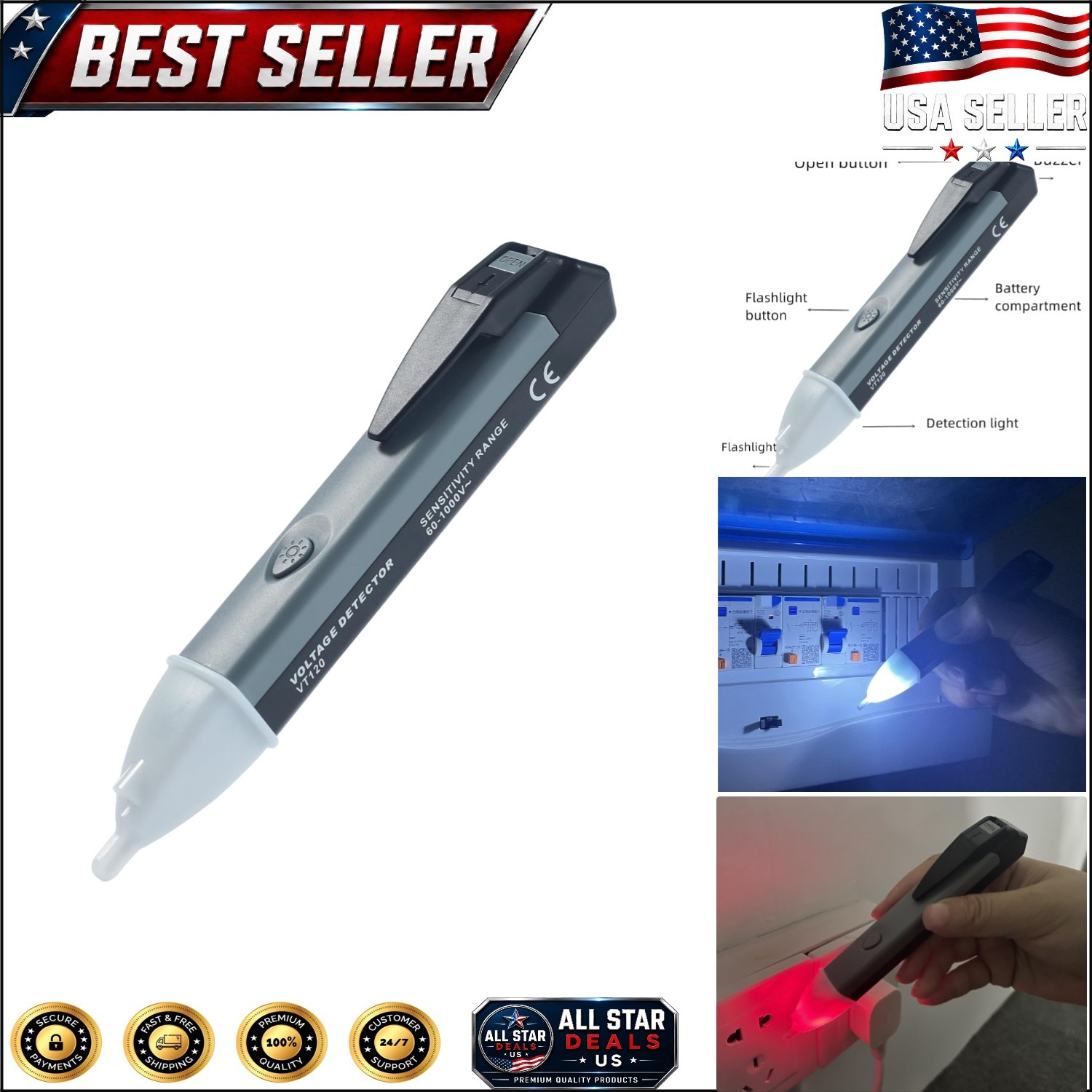 Non-Contact Voltage Tester with LED Flashlight and Buzzer - 60V to 1000V Safe...