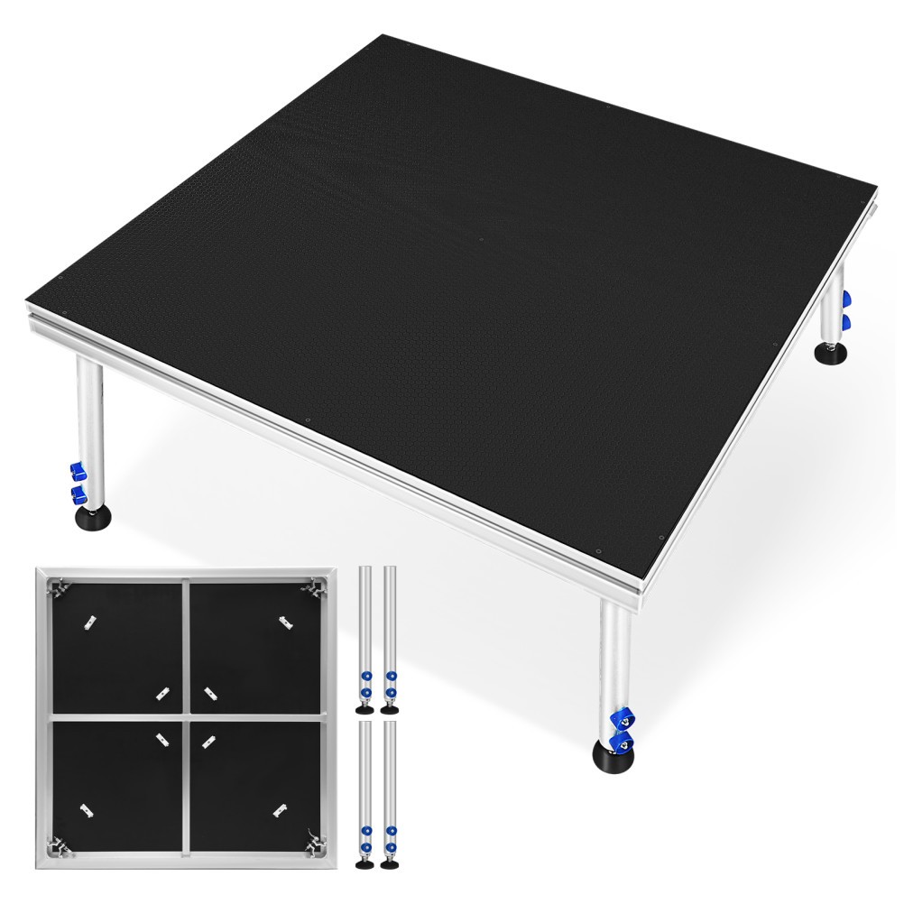 2 Pcs 4'x4' Folding Portable Stage Platform, Adjustable Height 24"-40" 3300lbs