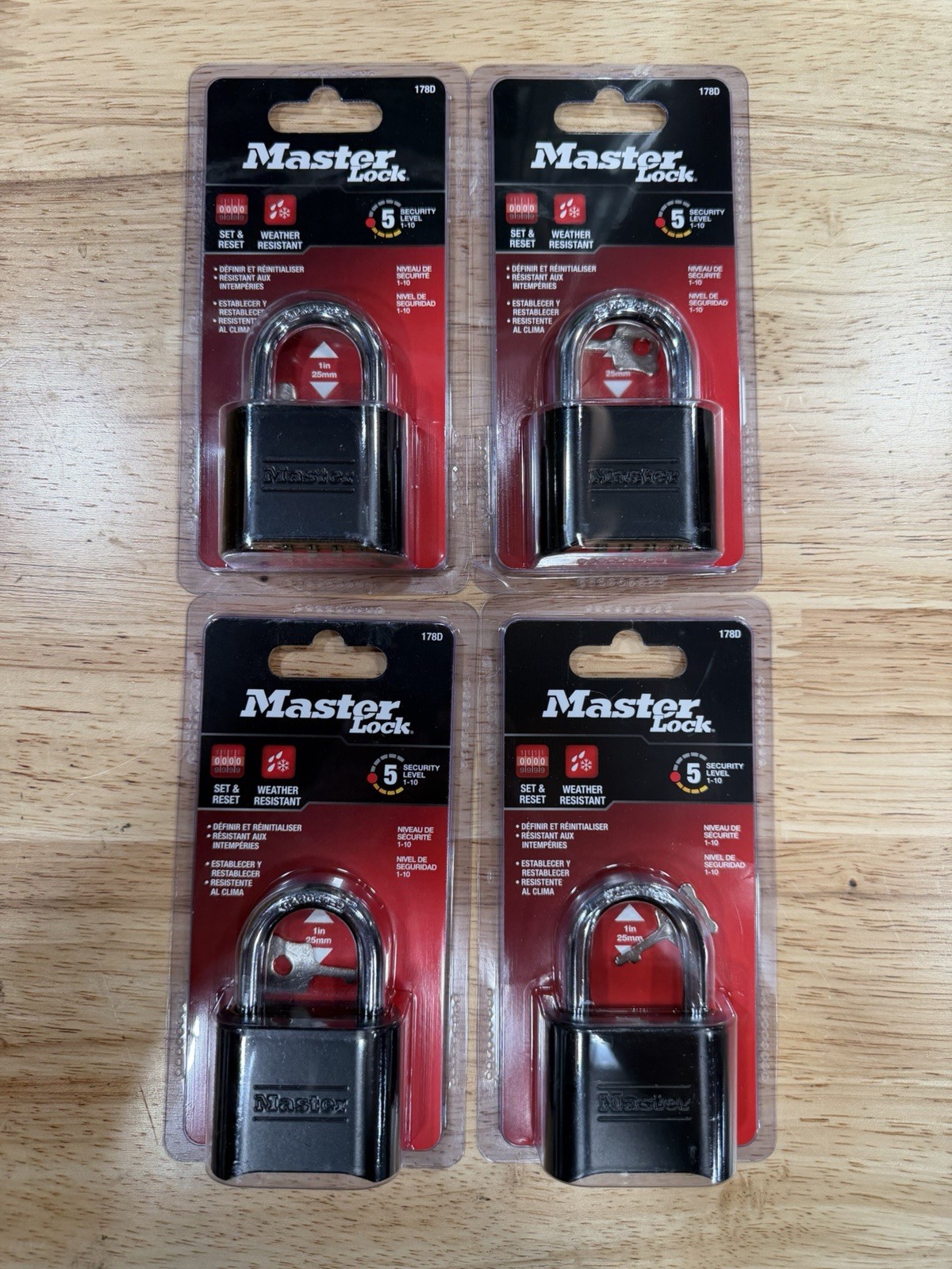 Lot Of 4. MASTER LOCK 178D SET YOUR OWN COMBINTION, WEATHER RESISTANT 4 DIGITS