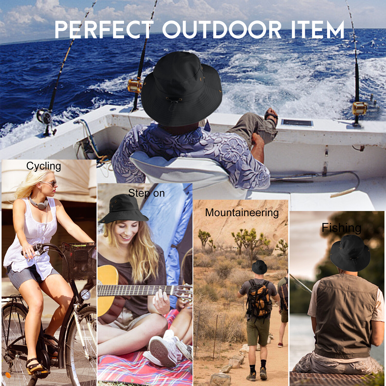 Wide Brim Sun Hat UV Protection Bucket Cap For Hiking Camping Fishing Safari Men