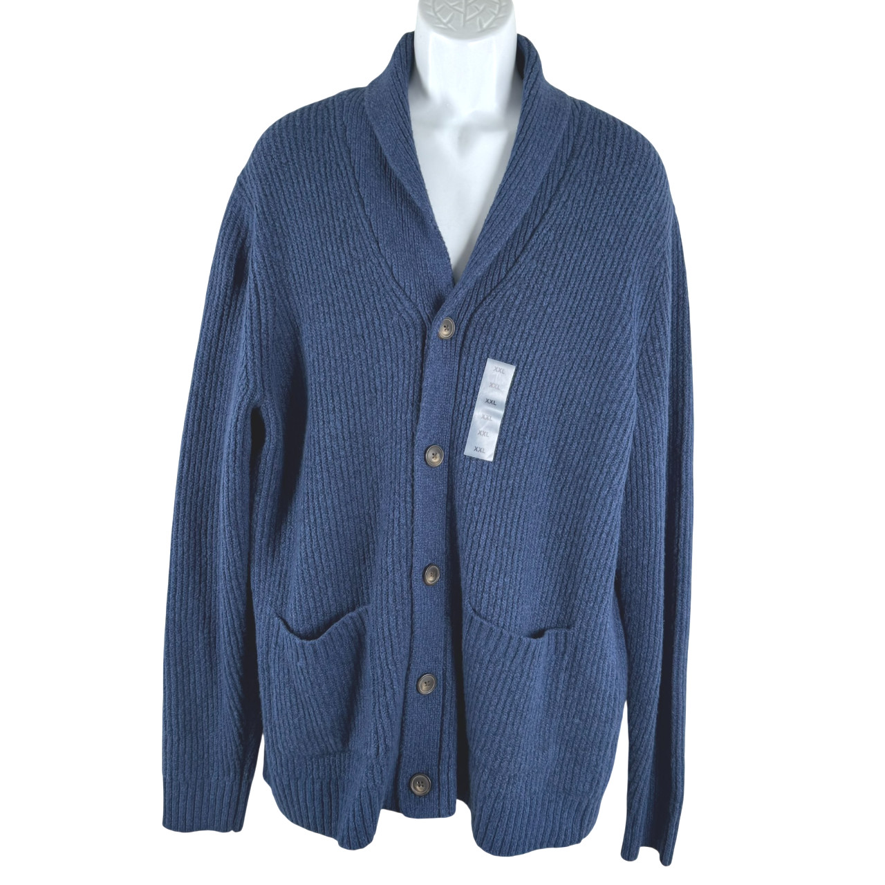 Old Navy Shawl Collar Cardigan Sweater Mens 2XL Blue Ribbed NWT CJ-2275