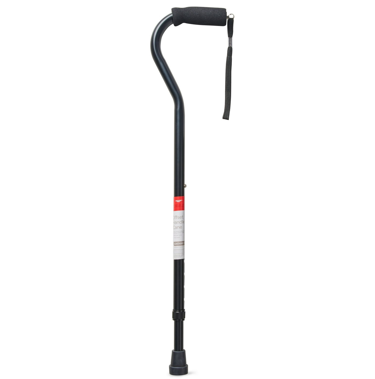 Equate Adjustable Aluminum Offset Handle Cane Foam Grip Walking Cane Black