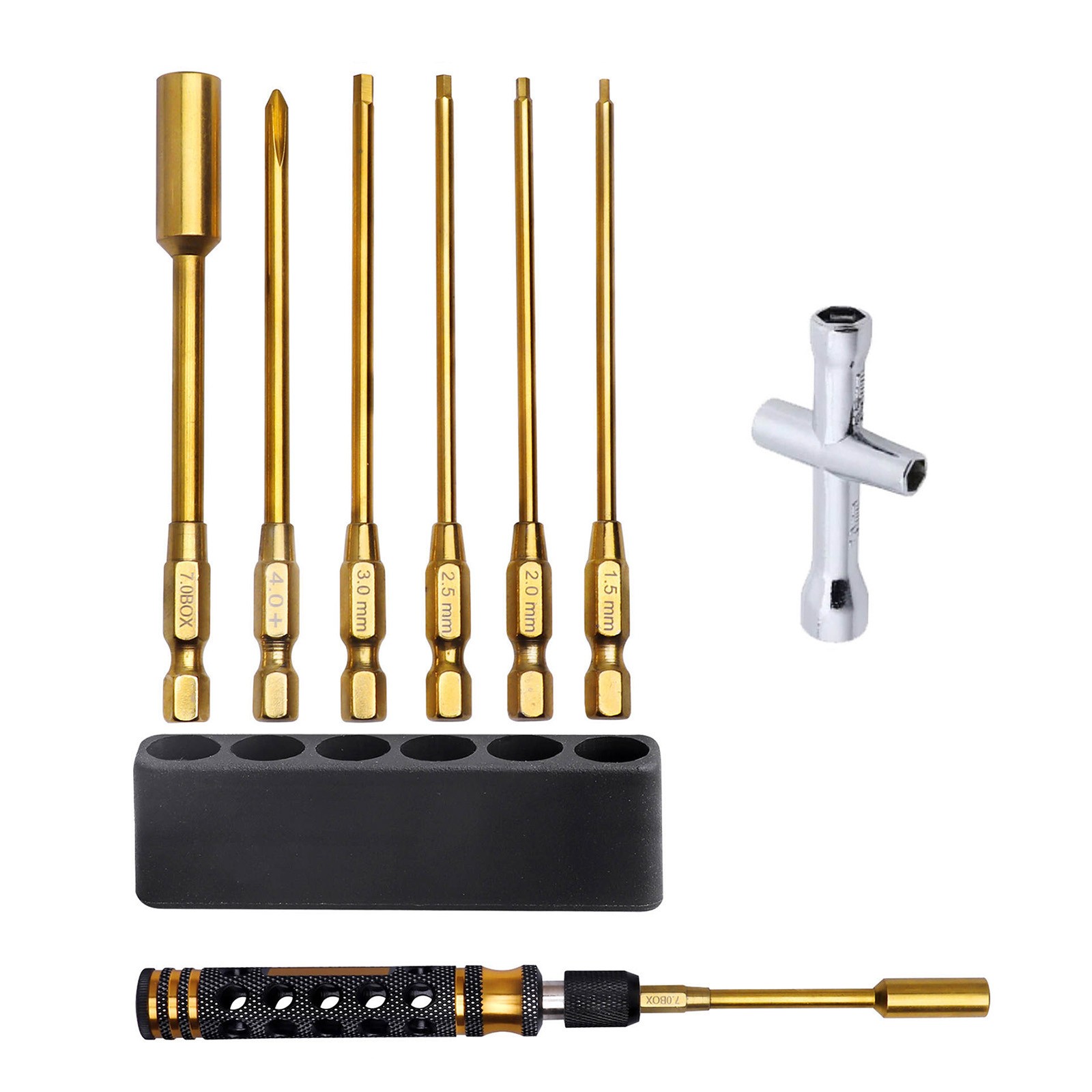 Precision RC Hex Driver Set with 1.5-3.0mm Bits 7mm Nut Driver and Cross Tip