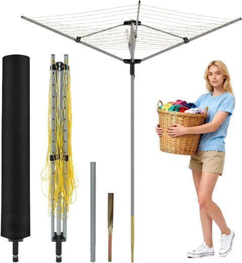 165 Feet Outdoor Umbrella Drying Rack, 4-arm Clothes Drying Rack with 12-Lines Y