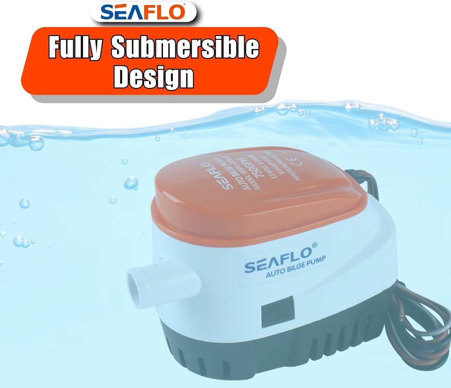 06 Series 750GPH Automatic Submersible Bilge Pump with Built-In Float Switch 12V