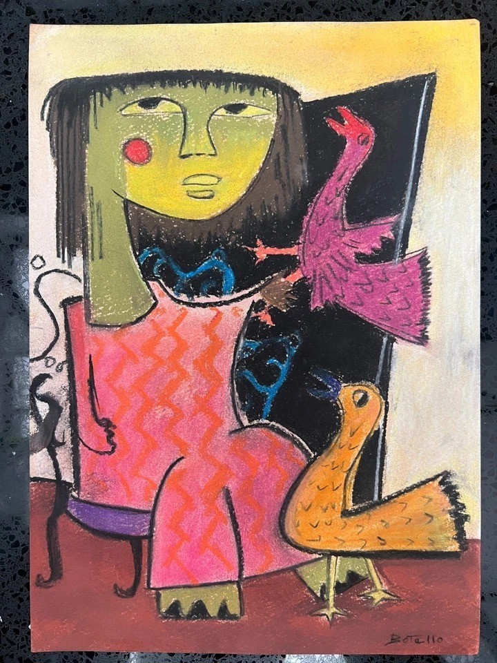 Amazing Spanish Drawing on paper (Handmade) signed and stamped mixed media.
