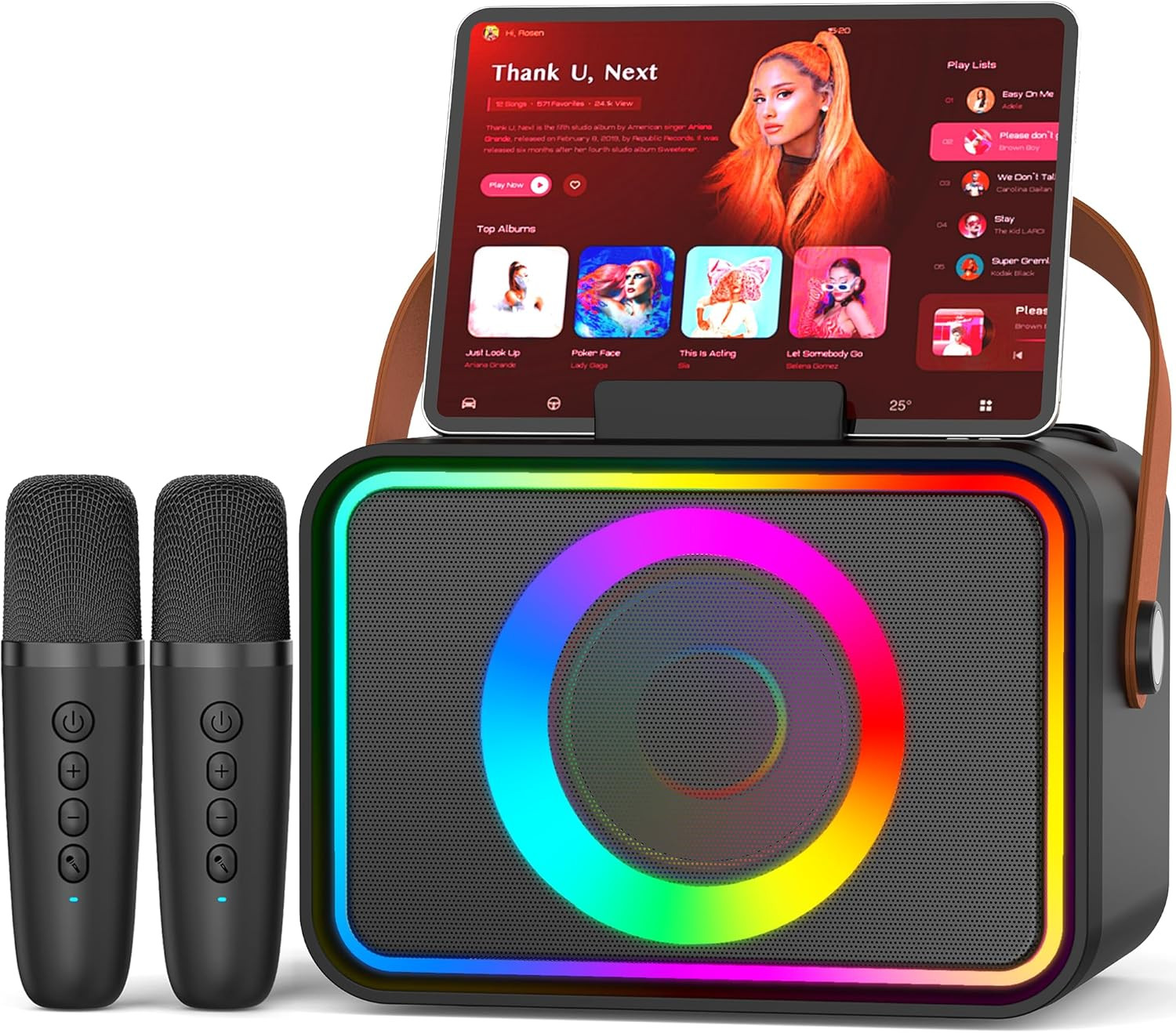 Karaoke Machine Portable Bluetooth Speaker w 2 Wireless Microphone kids Adults