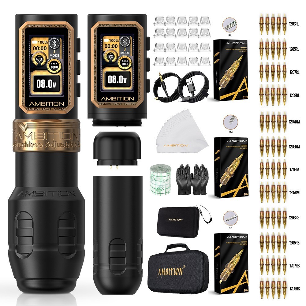 Ambition Epoch Max Wireless Tattoo Machine Kit 1.0-5.0mm Stroke 2400mAh Full Set