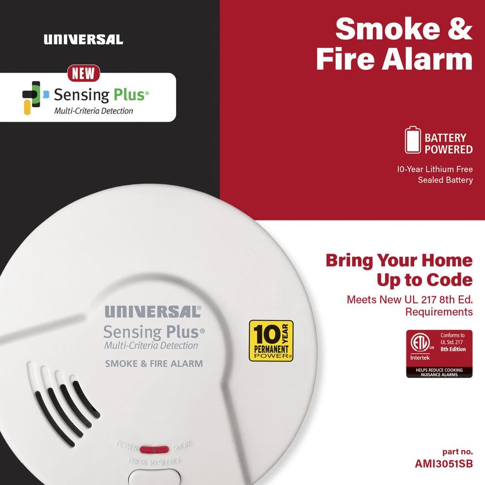 USI Sensing Plus Tamper Proof Sealed Smoke & Fire Alarm AMI3051SB