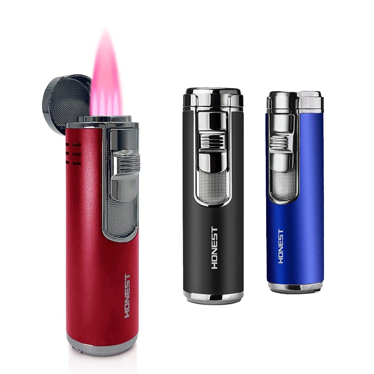 Torch Cigar Lighter Quadruple Flame Butane Refillable Lighter with Punch