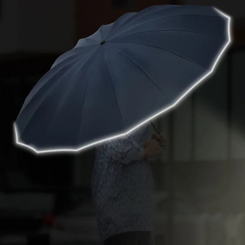16Ribs Men Women Umbrella Large Windproof Reflective Stripe Reverse Automatic