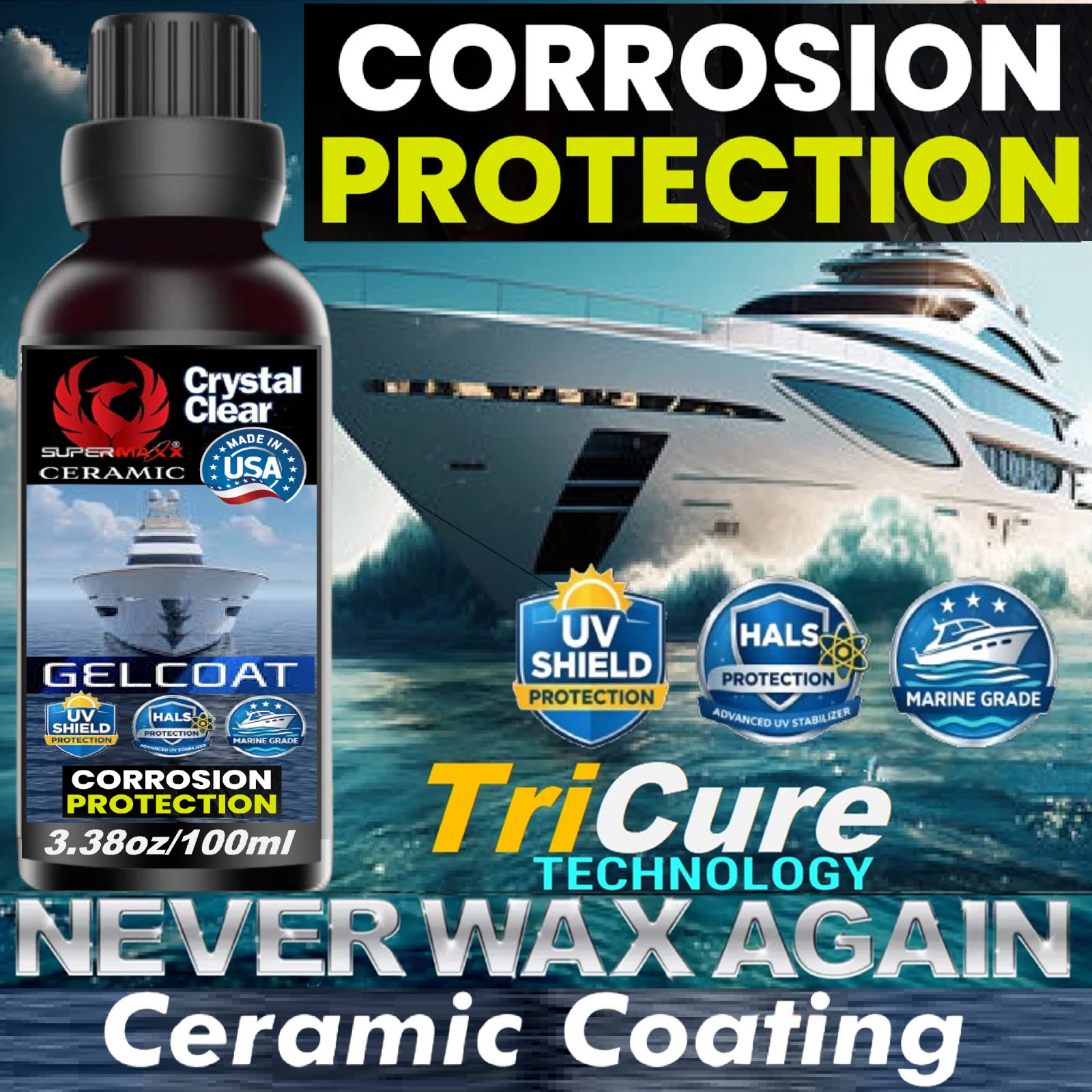 MARINE GRADE CERAMIC COATING FOR GEL COAT SALT STAINS UV PROTECTION - '100ML