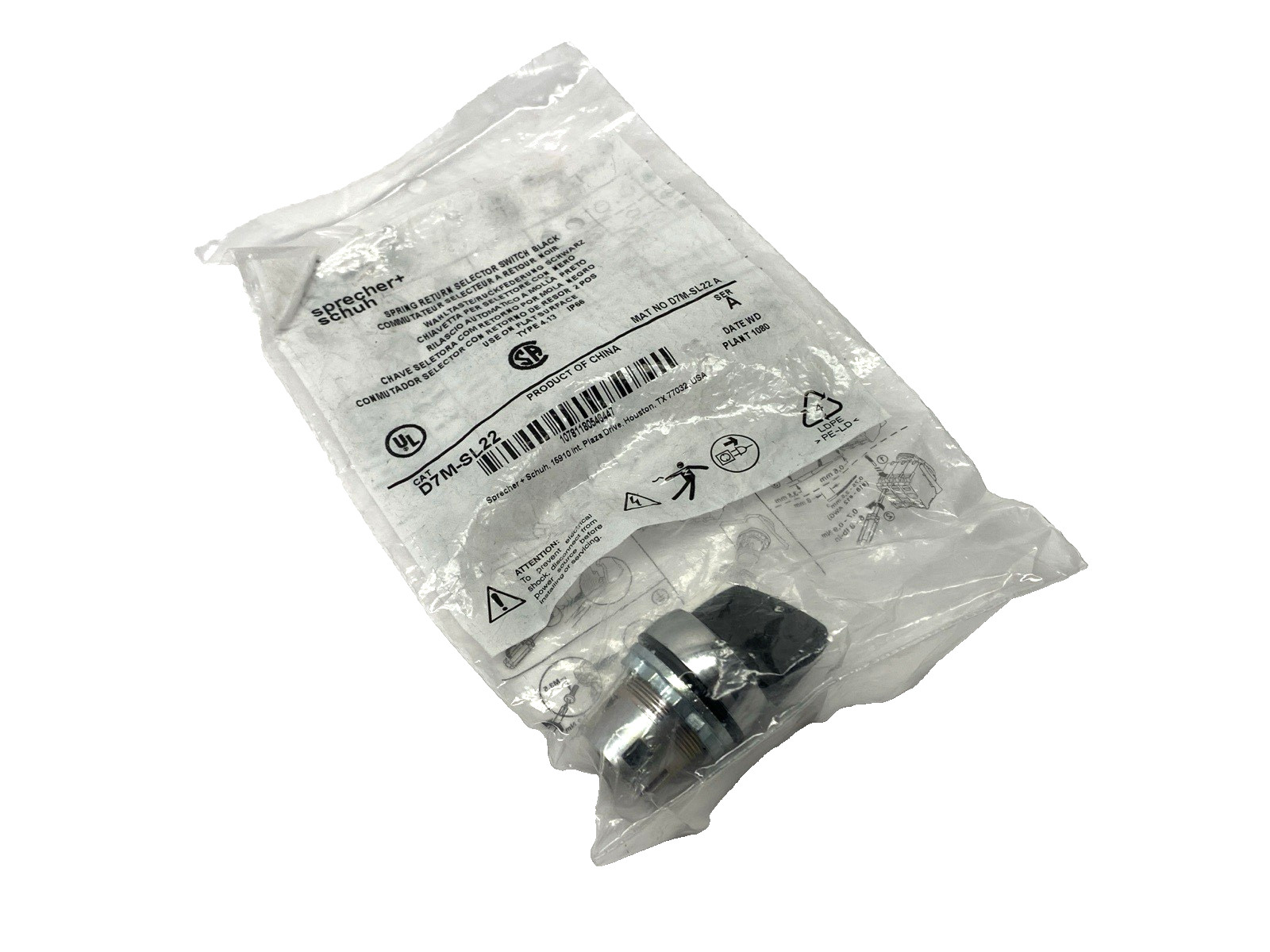 Sprecher + Schuh D7M-SL22 Ser A Spring Return Selector Switch Black 22mm 2-Pos