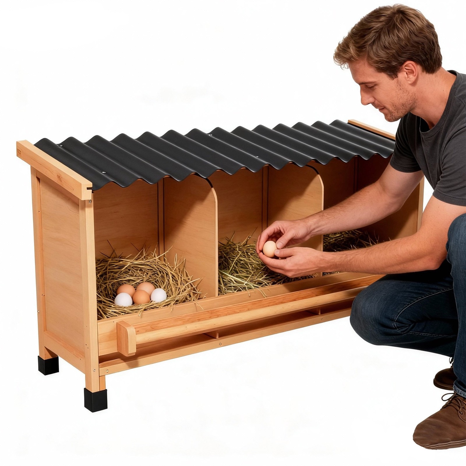 Wooden Chicken Nesting Boxes with Entry Perch and Privacy Panel Fits 6 Hens