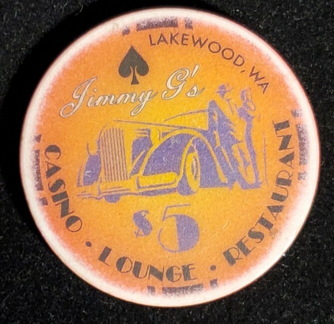 $5.00 Chip from the Jimmy G's Casino in Lakewood Washington. Our T9071