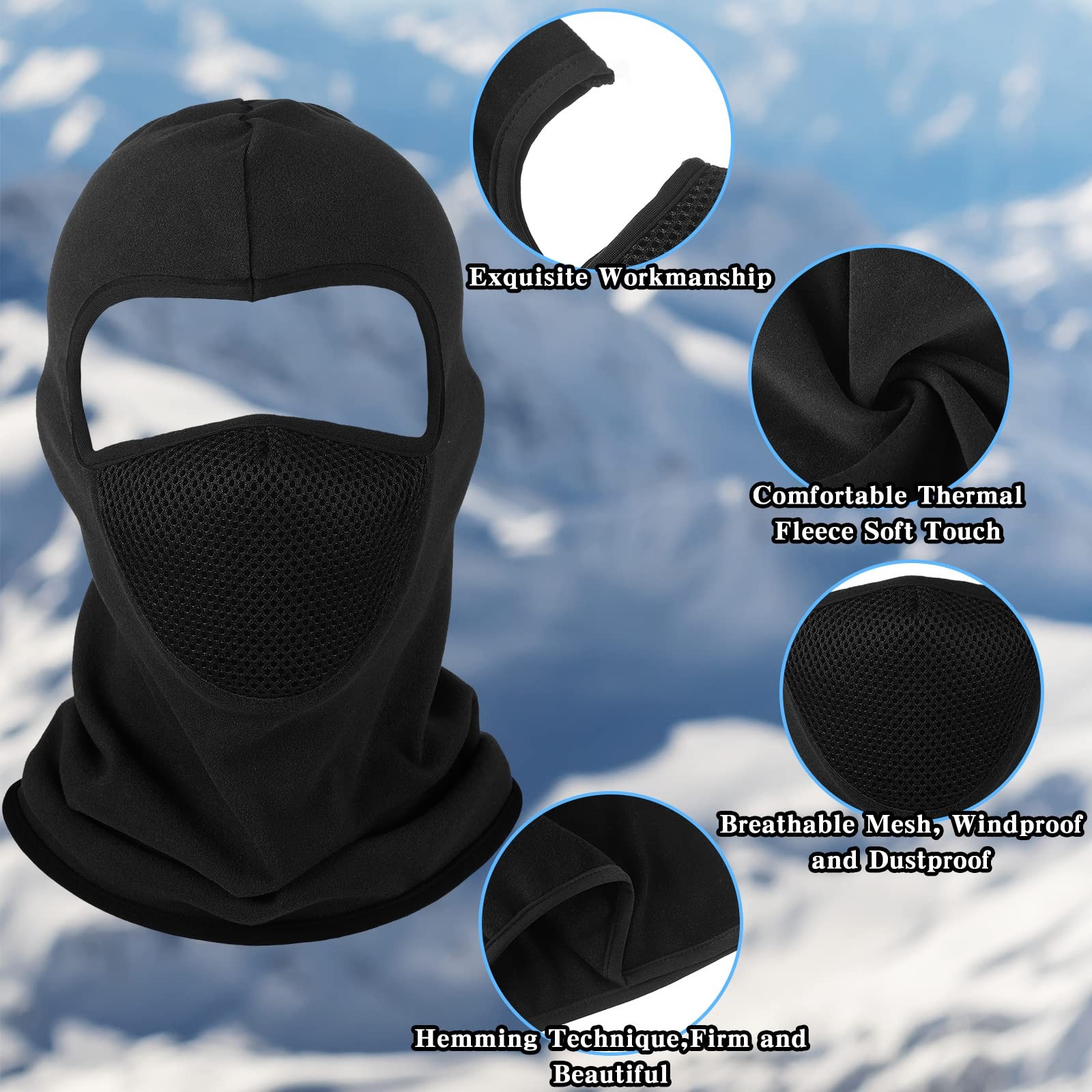 Bencailor 4 Pack Balaclava One Size, Black, Gray, Light and Navy Blue