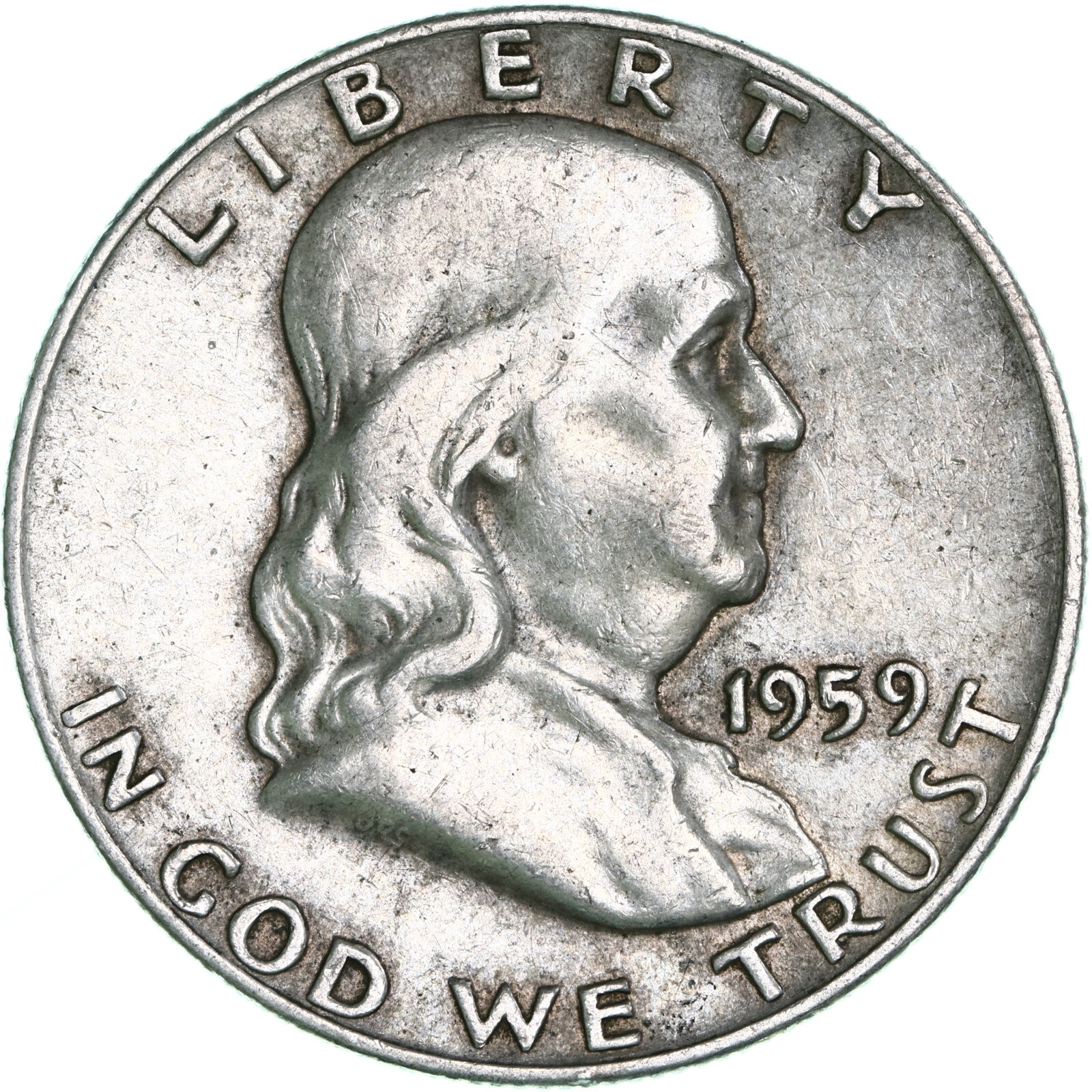 1959 D Franklin Half Dollar 90% Silver Fine FN