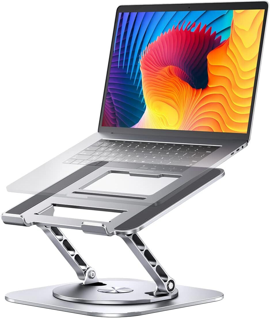 Adjustable Computer Stand with 360 Degree Swivel Base, Silver