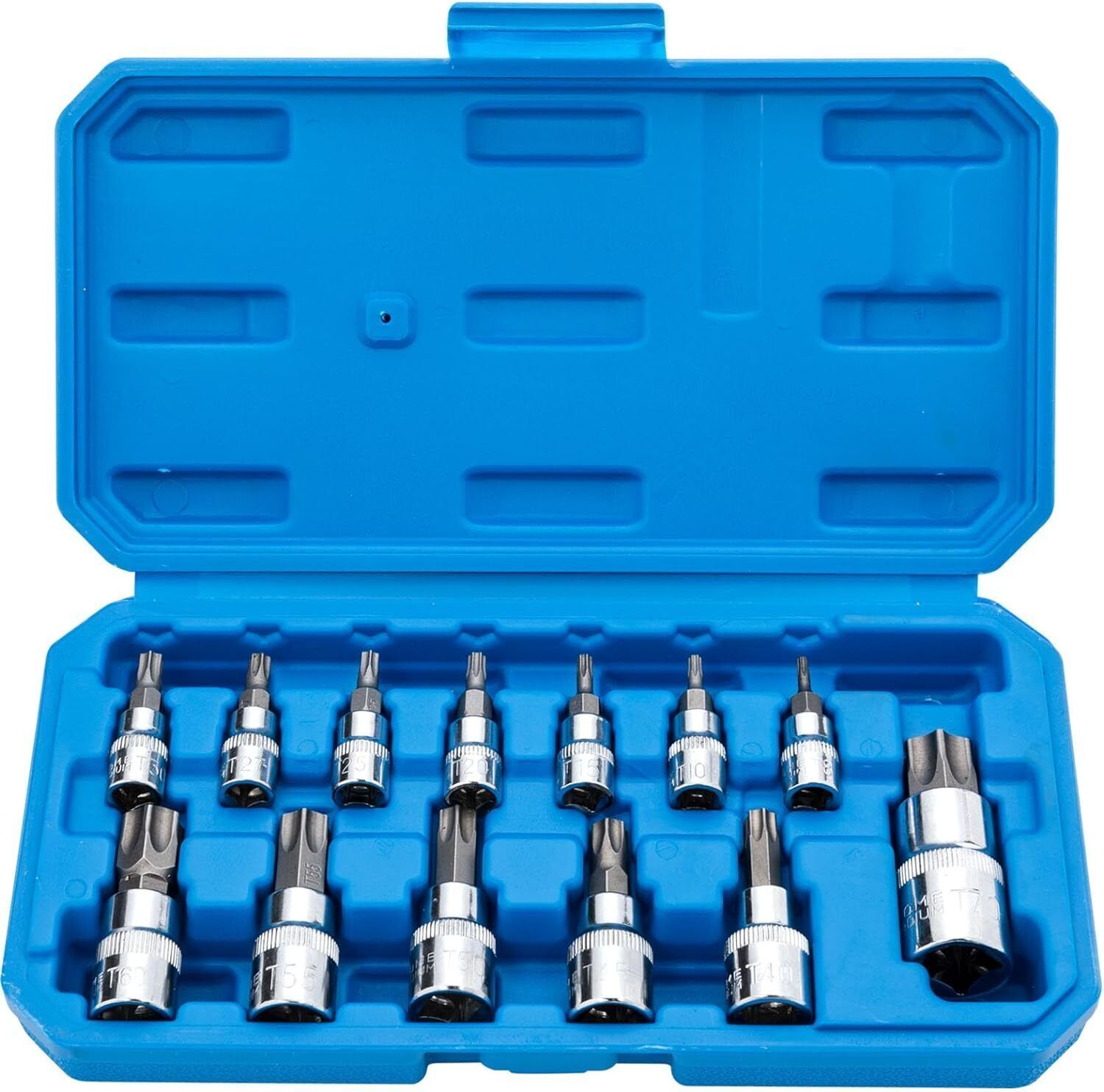 13PCS Drive Torx Bit Socket Set 1/4" 3/8" 1/2" T8-T70 Star Bit Socket Set Tool