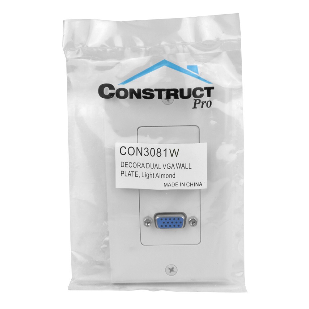 Construct Pro Wall Plate with Dual Female VGA Pass Throughs (White)