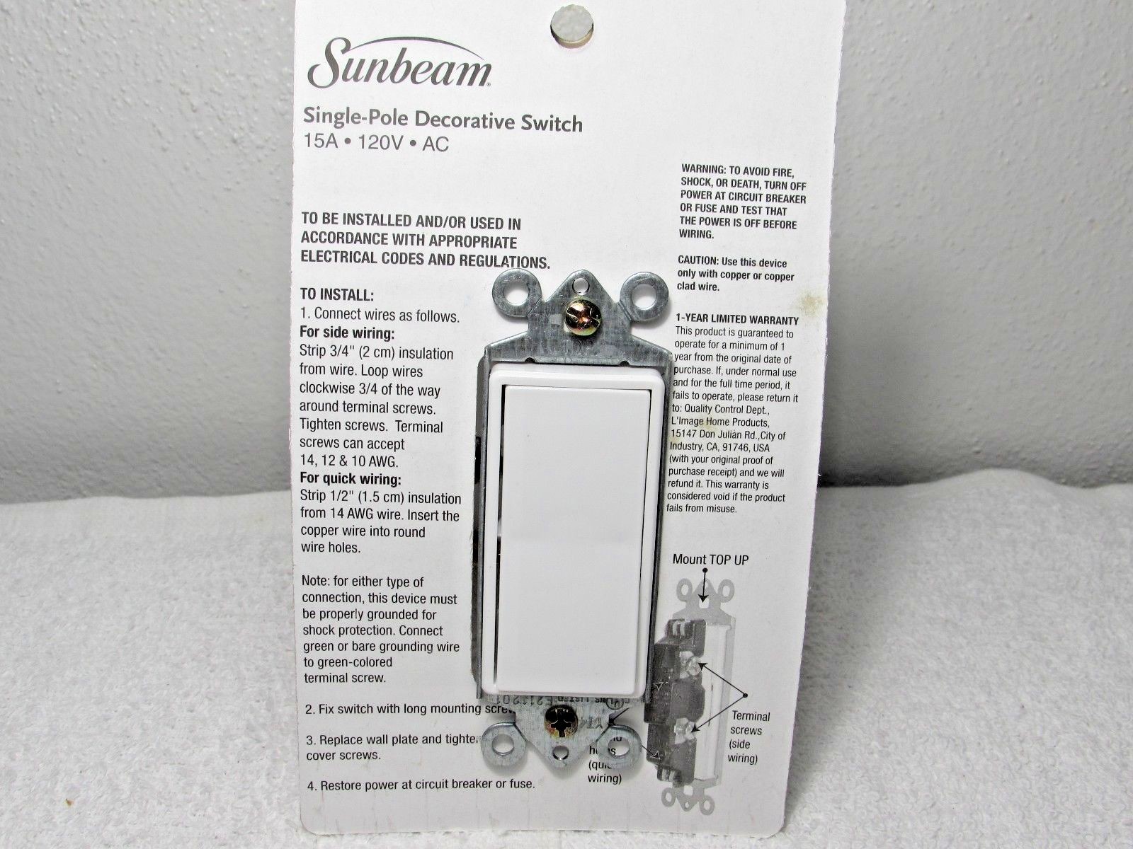 LOT OF 1X OR 2X Vogue Single Pole Decorative Wall Switch White 15A 120V AC NEW