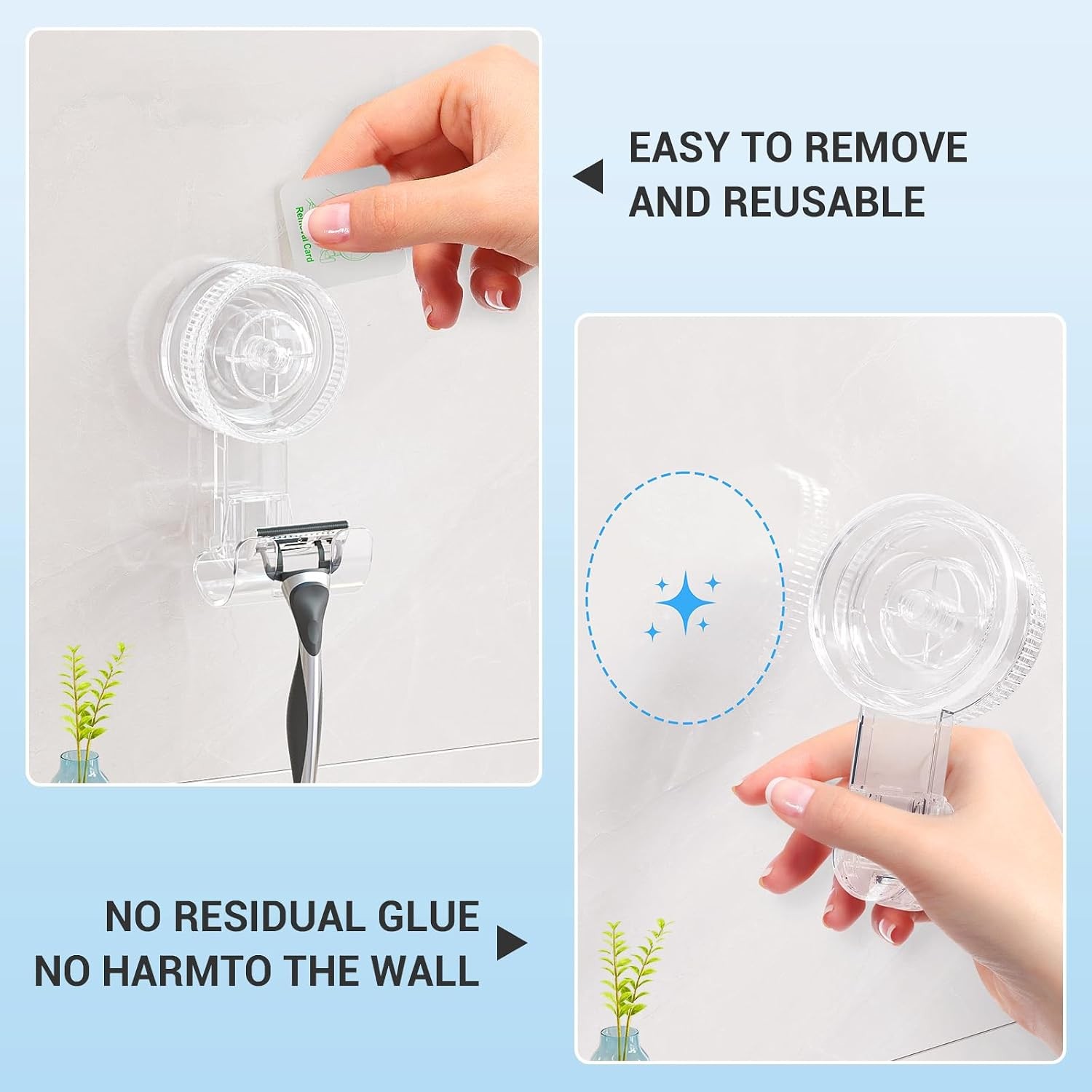 Suction Hooks, 2 Pack Razor Hooks Removable & Reusable Suction Shower Hook