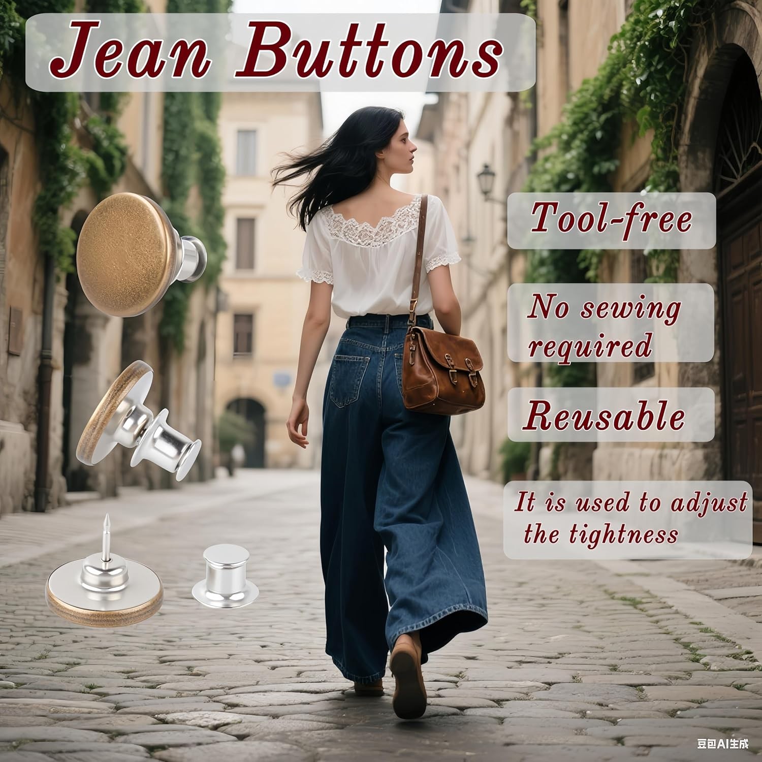 20 Sets 17mm Reusable and Adjustable Jeans Button Kits, 17mm, Color mixing