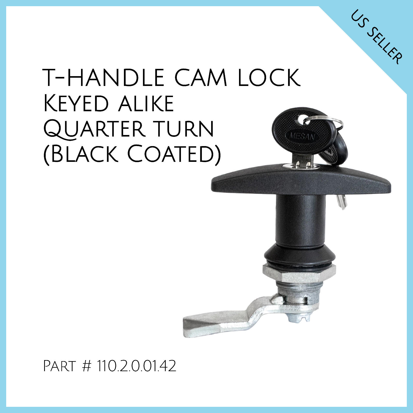 T Handle Cam Lock Polyamide (Black Coated), Quarter turn Part # 110.2.0.01.42