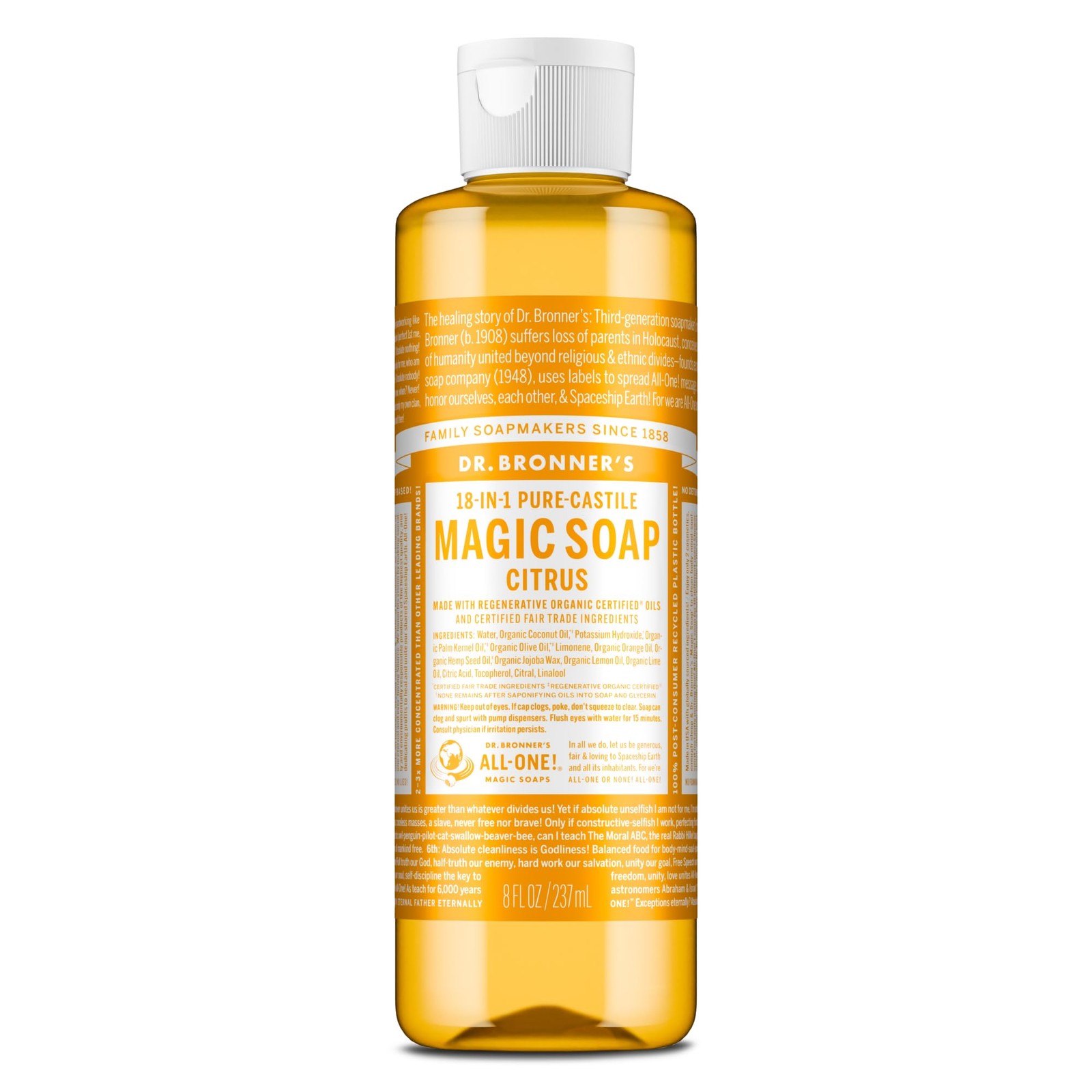 Dr. Bronner's Pure-Castile Magic Soap Liquid (Citrus, 8 8 Fl Oz (Pack of 1)