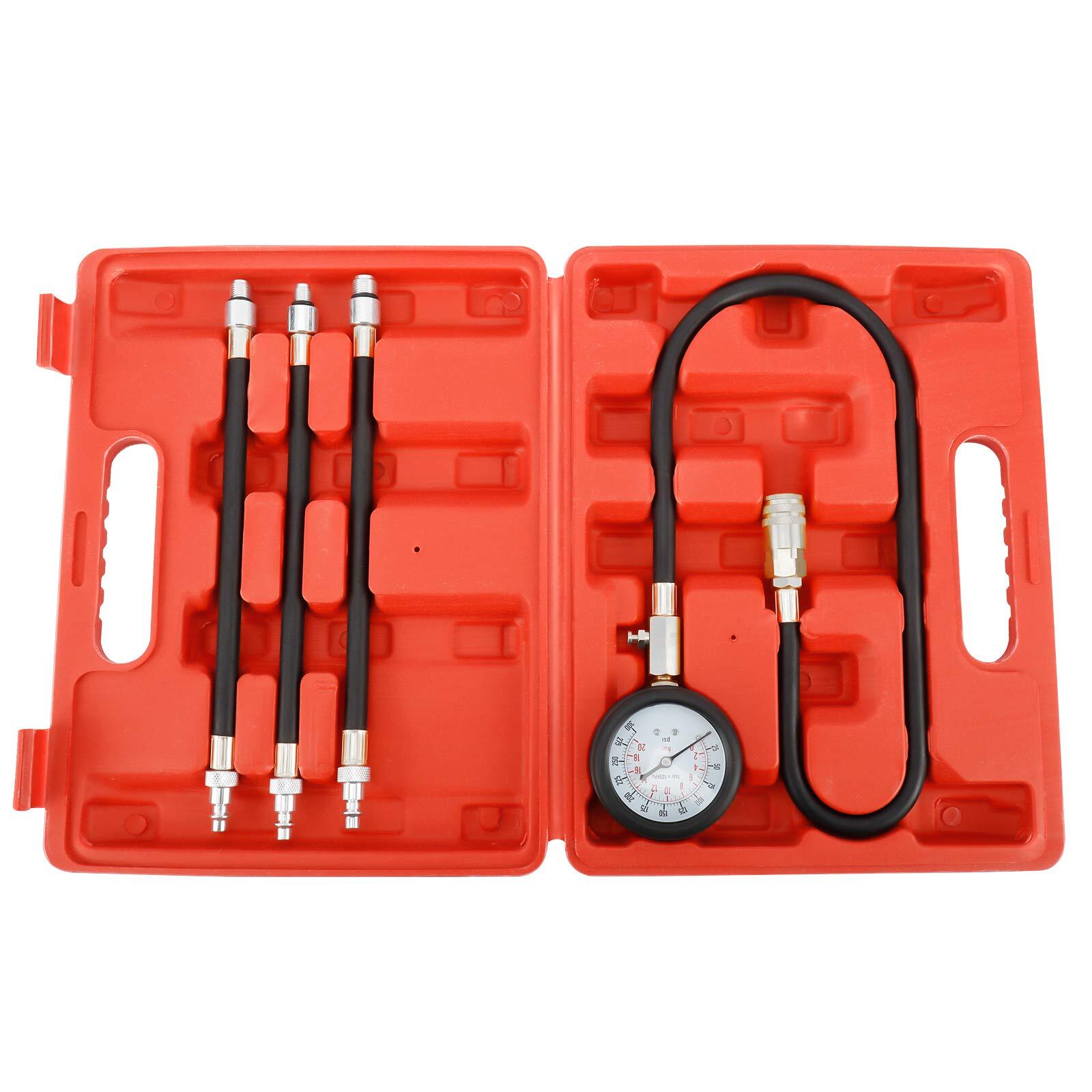 Engine Cylinders Diagnostic Tester Compression Gauge Test Tool Set with 4 Hoses