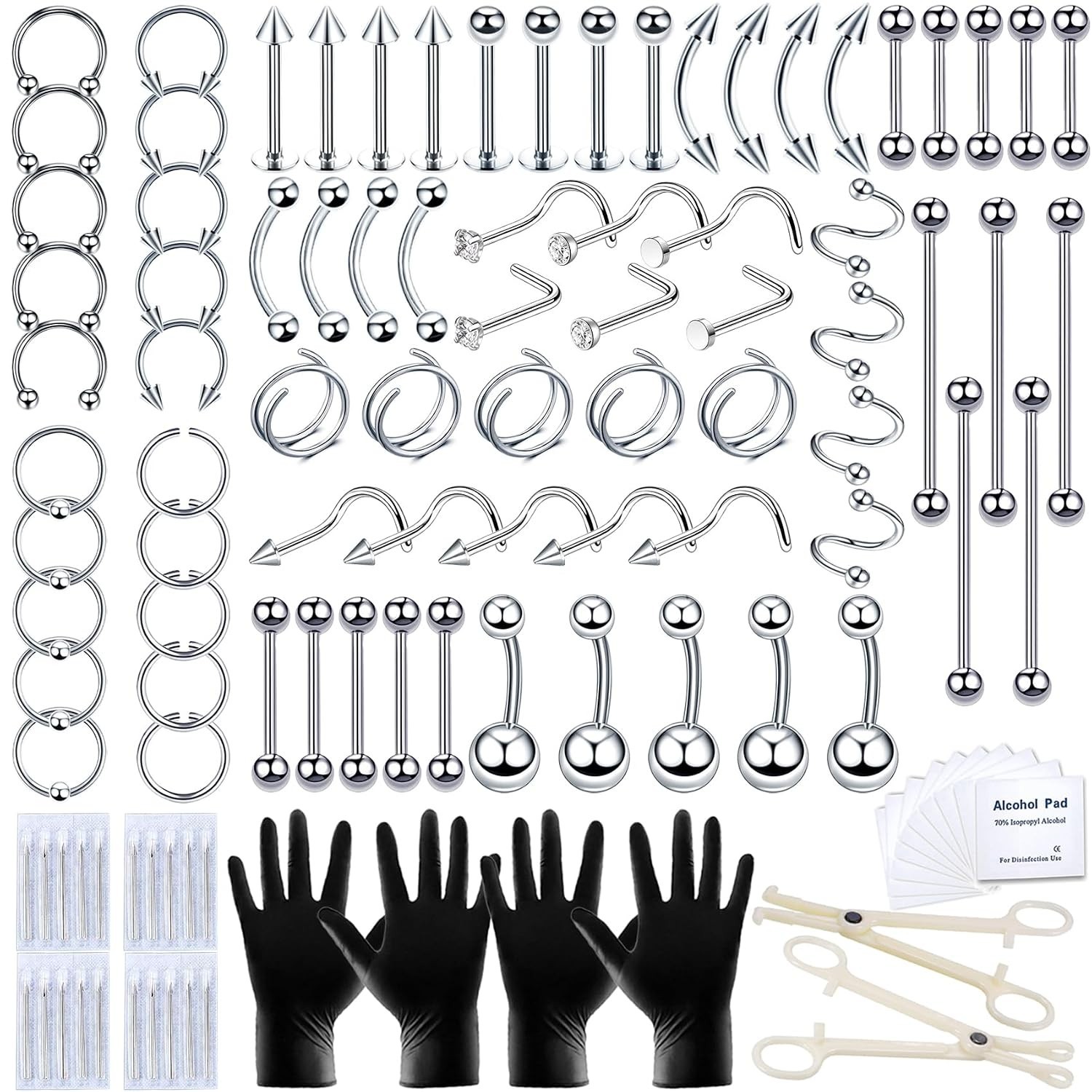 High-Quality Stainless Steel Piercing Kit - 131 Pcs