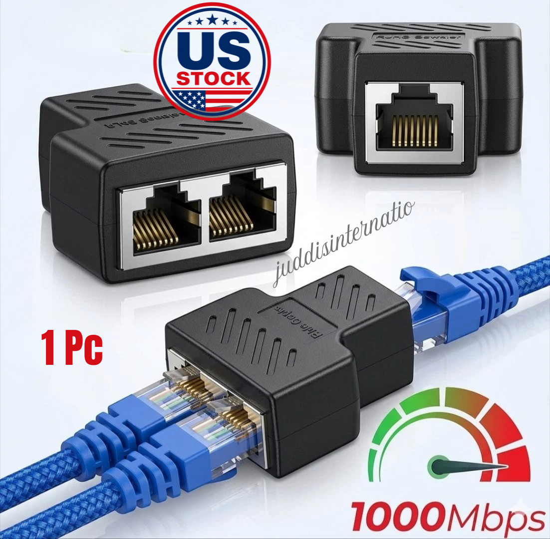 RJ45 Splitter Adapter 1 to 2 Ways Dual Female Port CAT6/5/7 LAN Ethernet Cable