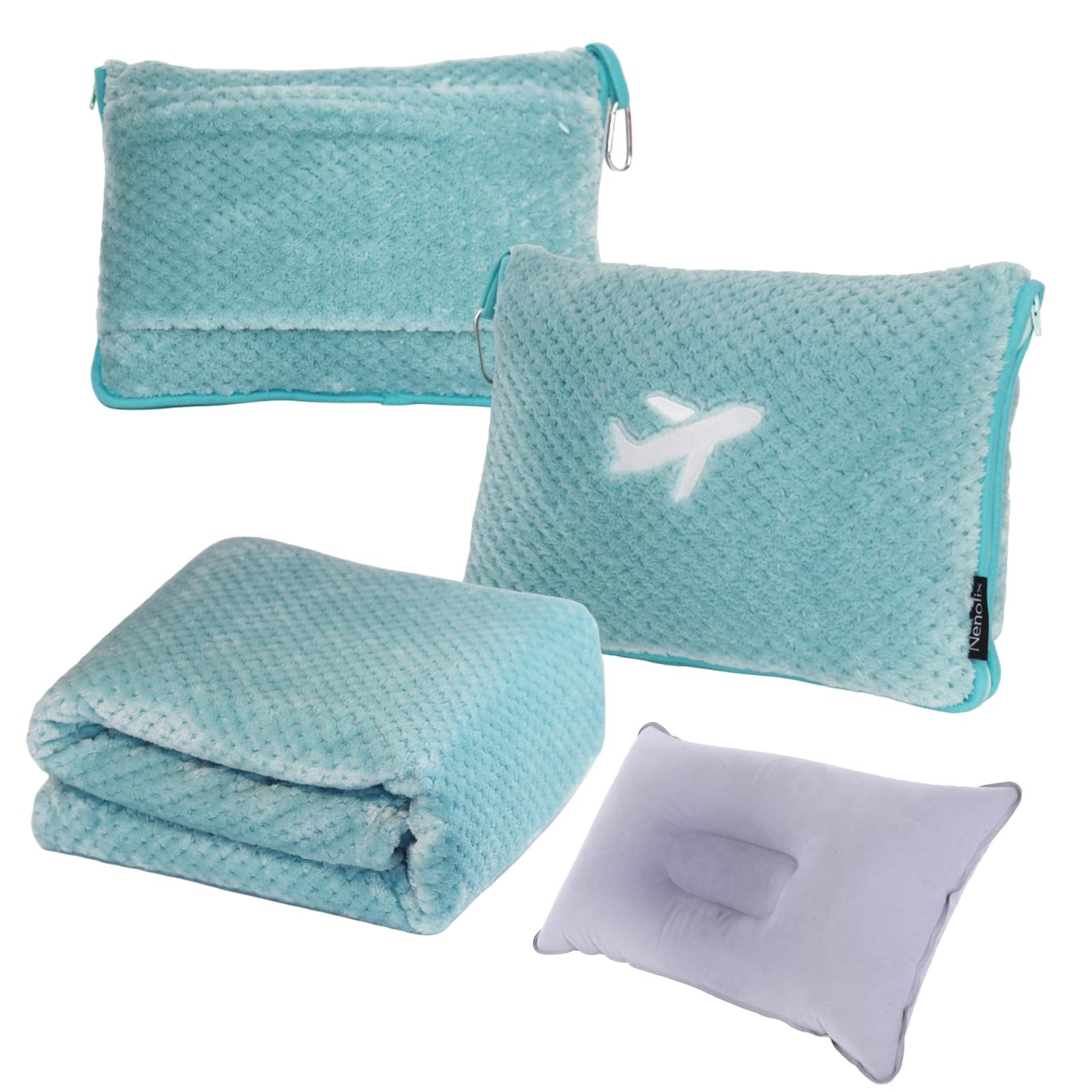 Nenolix 3 in 1 Travel Blanket Pillow Set - 350 GSM Thick Large, Mint Green