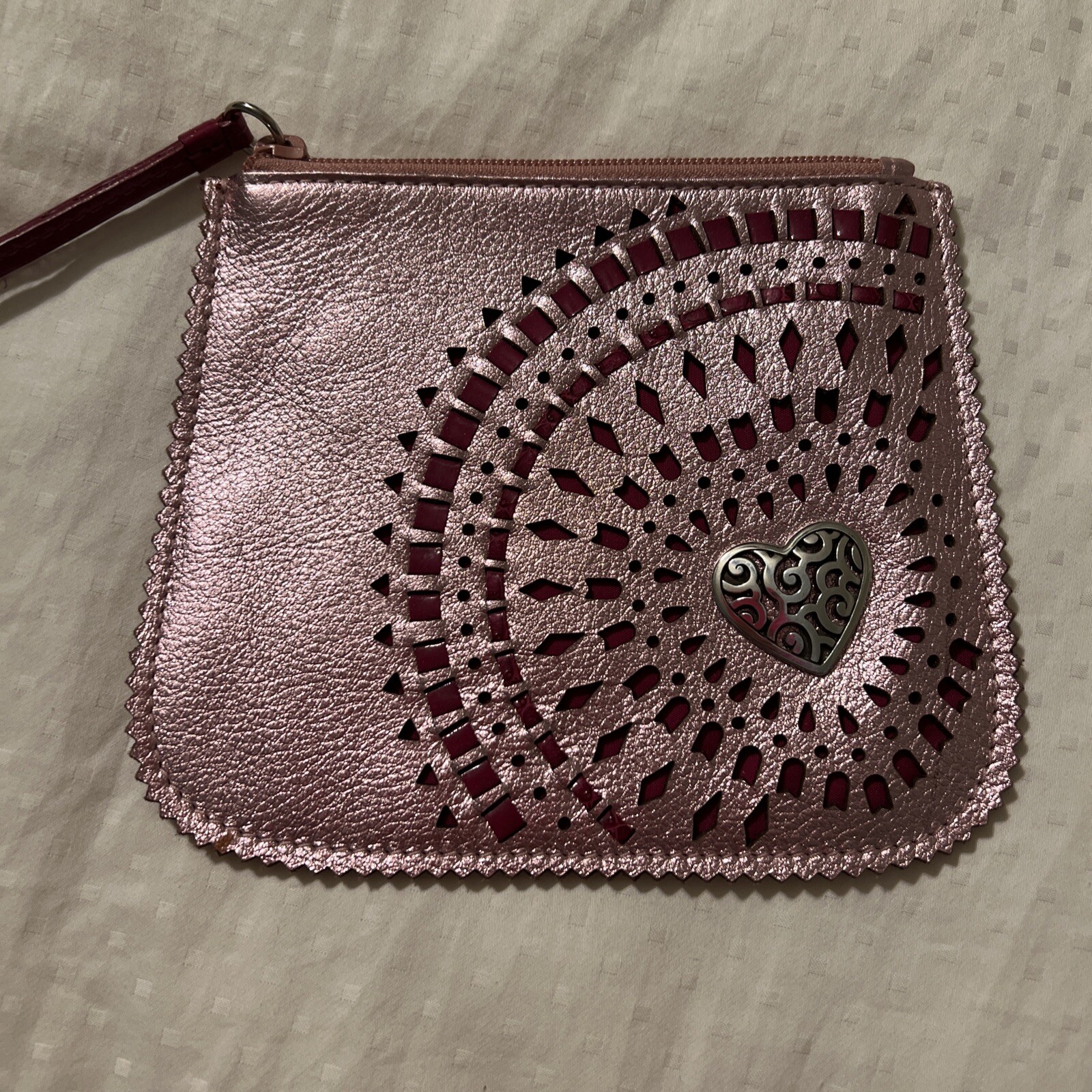 BRIGHTON METALLIC PINK Deco Sweetheart Pouch Accessories Clutch Credit Card EUC