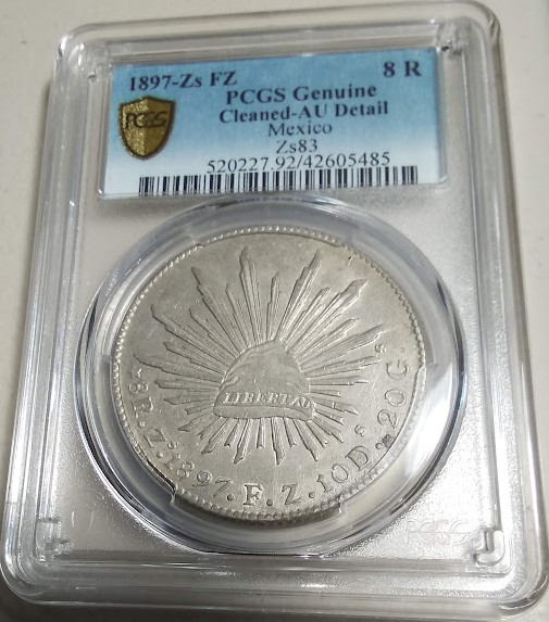 :1897 Zs83 FZ 8 REALES MEXICO RADIANT CAP KM# 377.13 PCGS AU-DETAIL HIGH-GRADES
