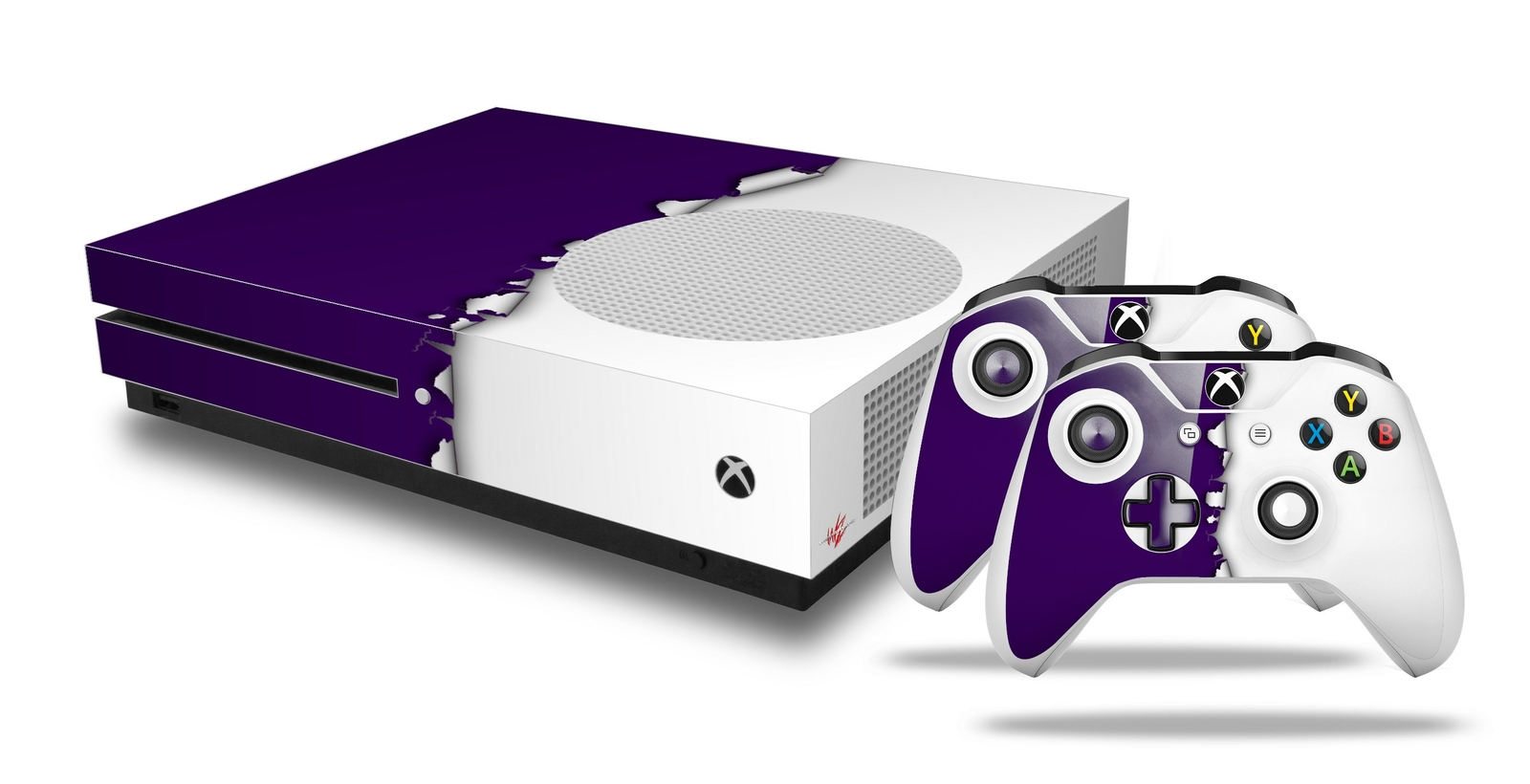 Skin XBOX One S Console Controller Ripped Colors Purple White