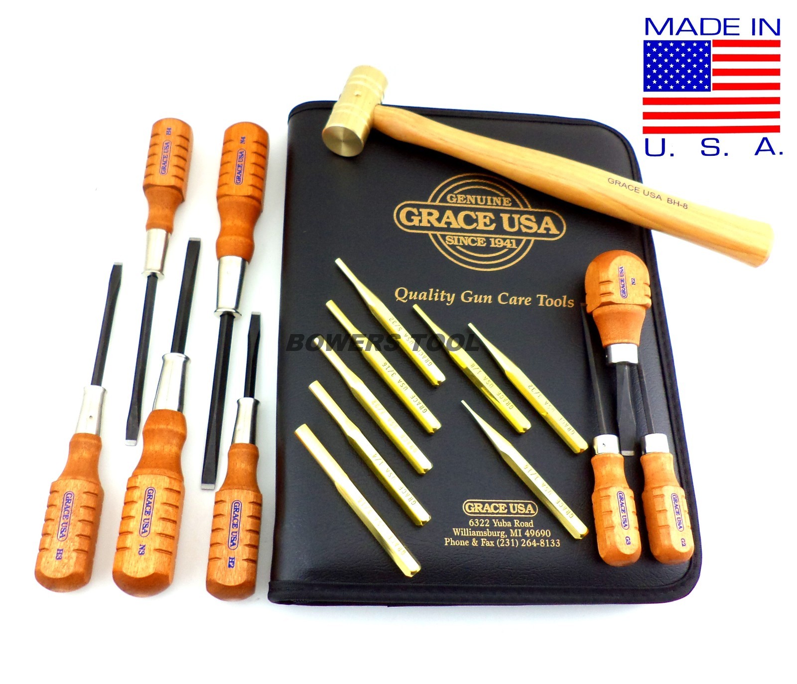 Grace 17pc Gunsmith Set Screwdrivers Brass Punches & Hammer Gun Care GCT-17 USA