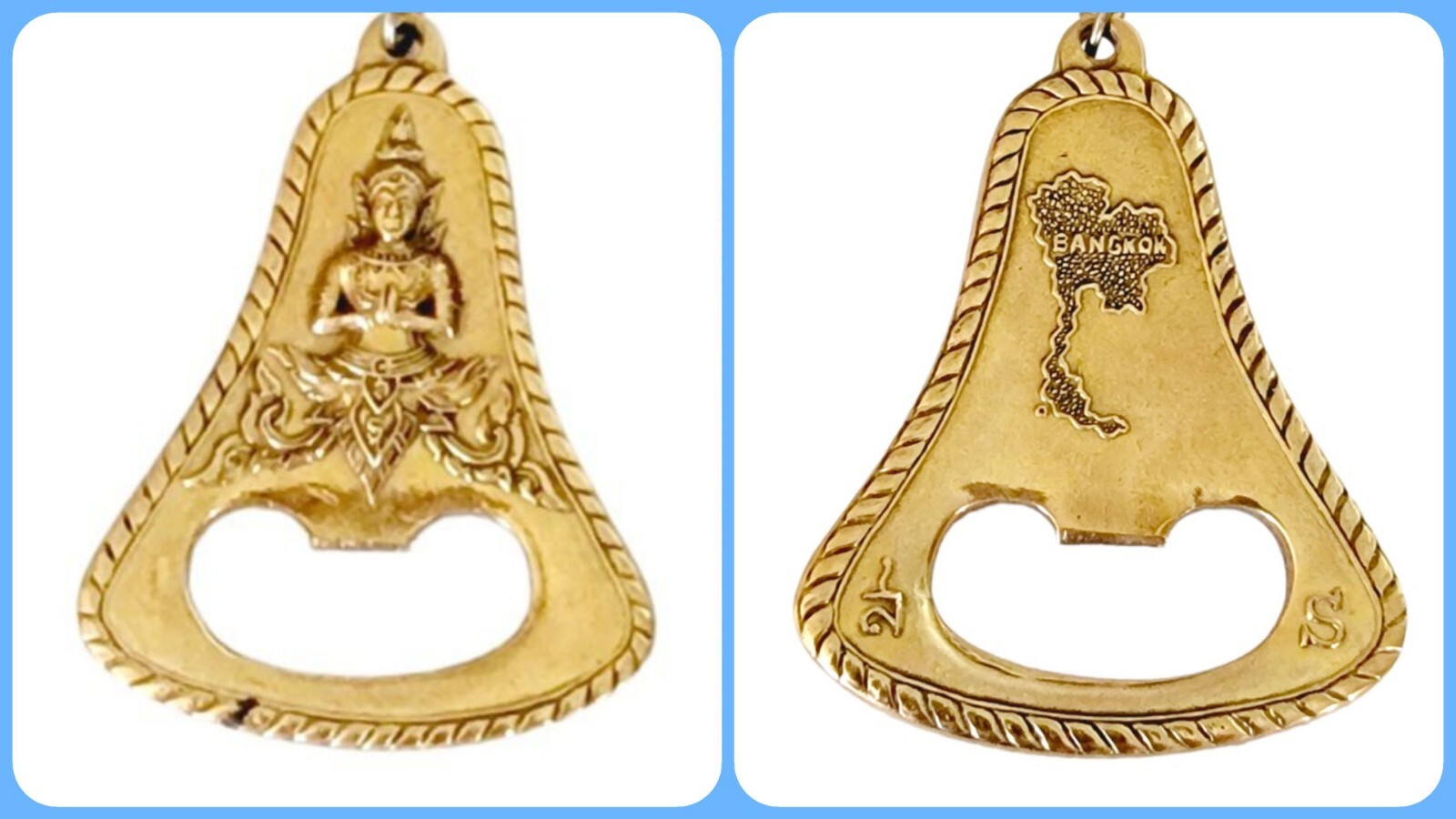 Bangkok Thailand Bottle Opener Keychain Souvenir Goldtone Metal Keyring FLAW