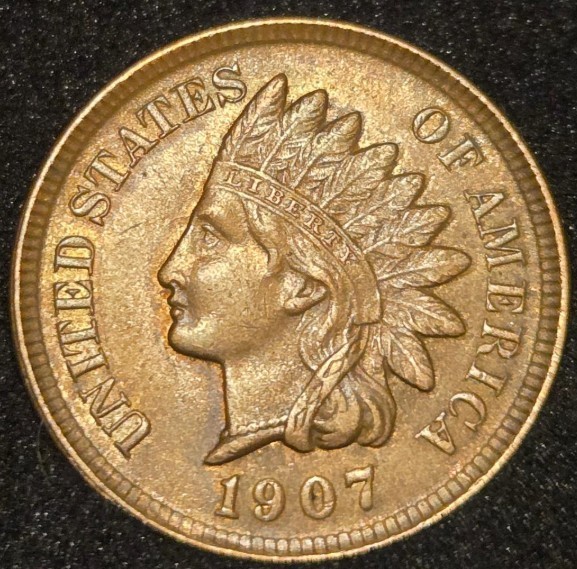 1907 Indian Head Cent - UNCIRCULATED RB - Great Headdress! FREE SHIPPING