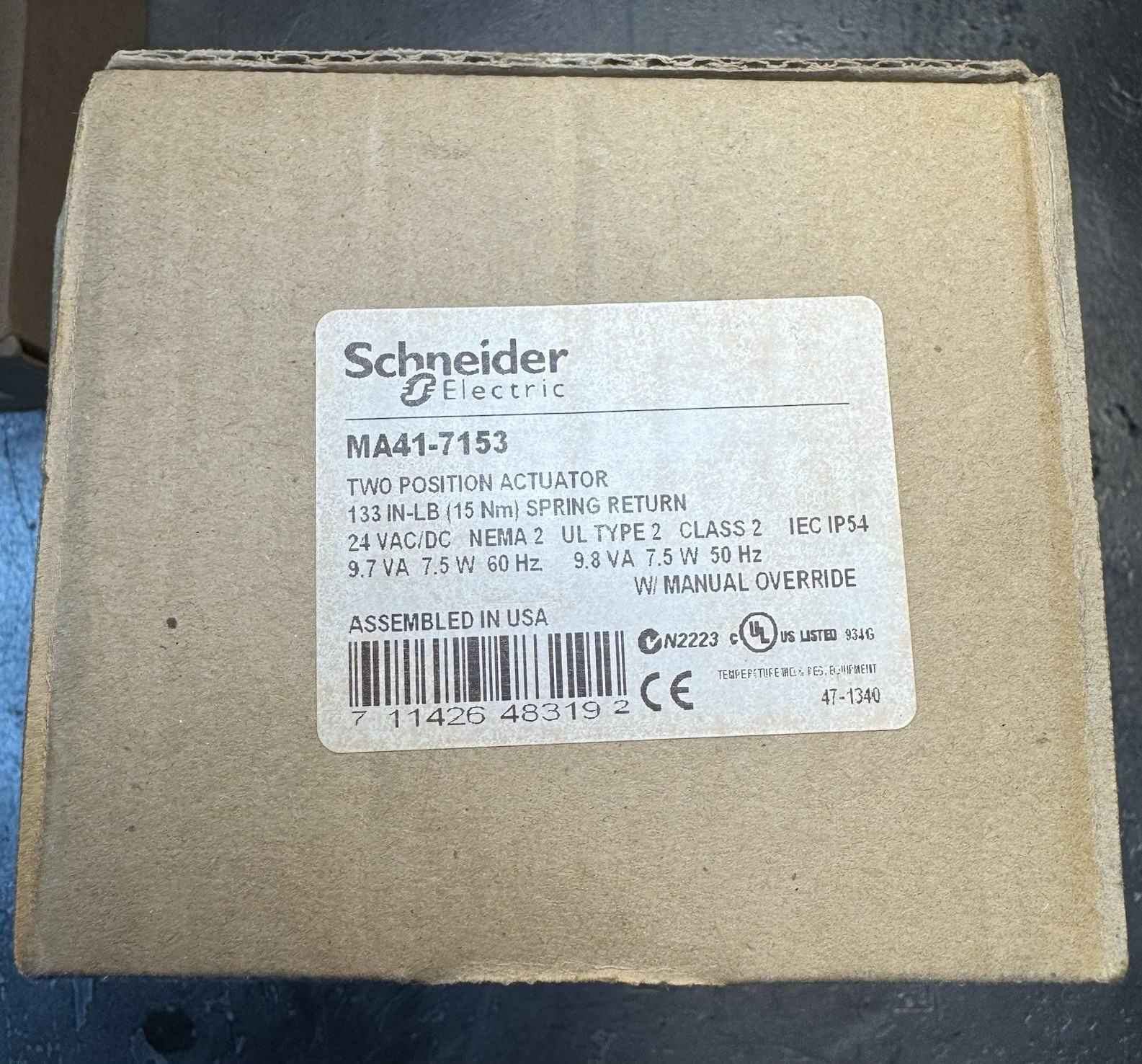 Schneider Electric MA41-7153 Spring Return Damper Actuator 24 VAC/DC Manual