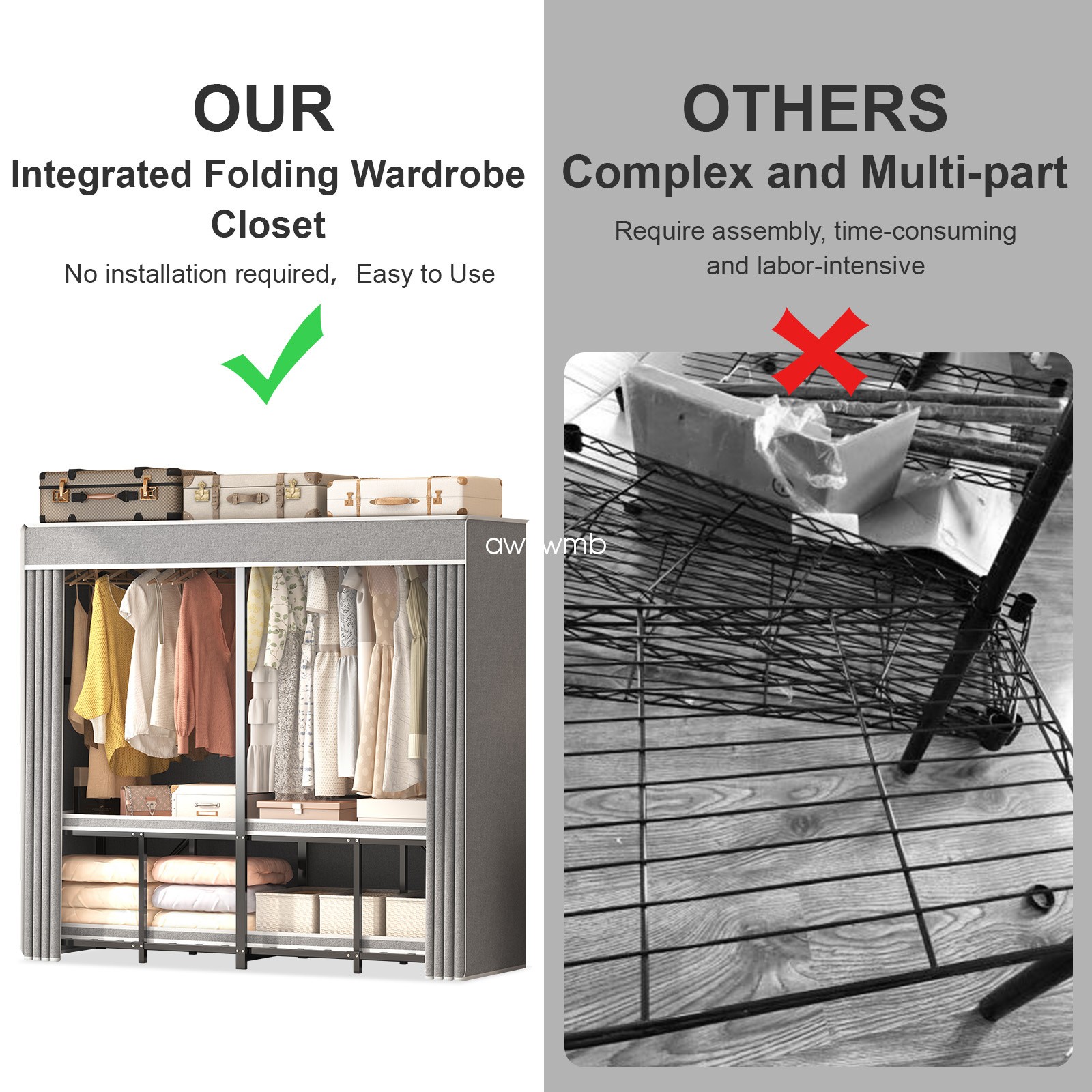Portable Closet Wardrobe,Wardrobe Closet Organizer w/ Oxford Cloth Fabric Cover