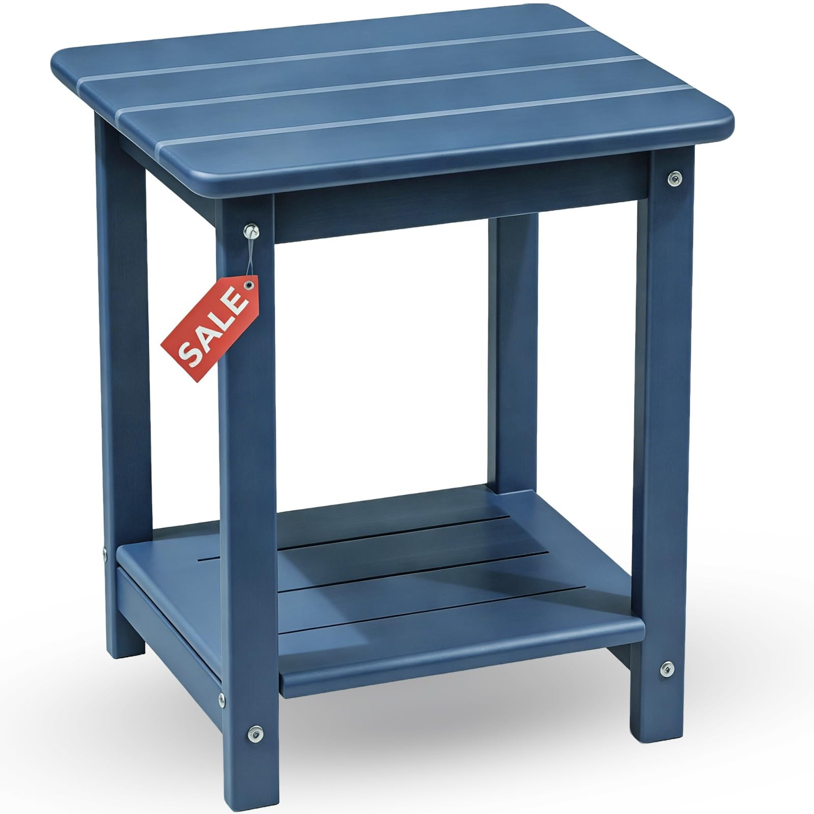 Adirondack Square Outdoor Side Table,2-Tier Storage Patio Side Table with Wea...