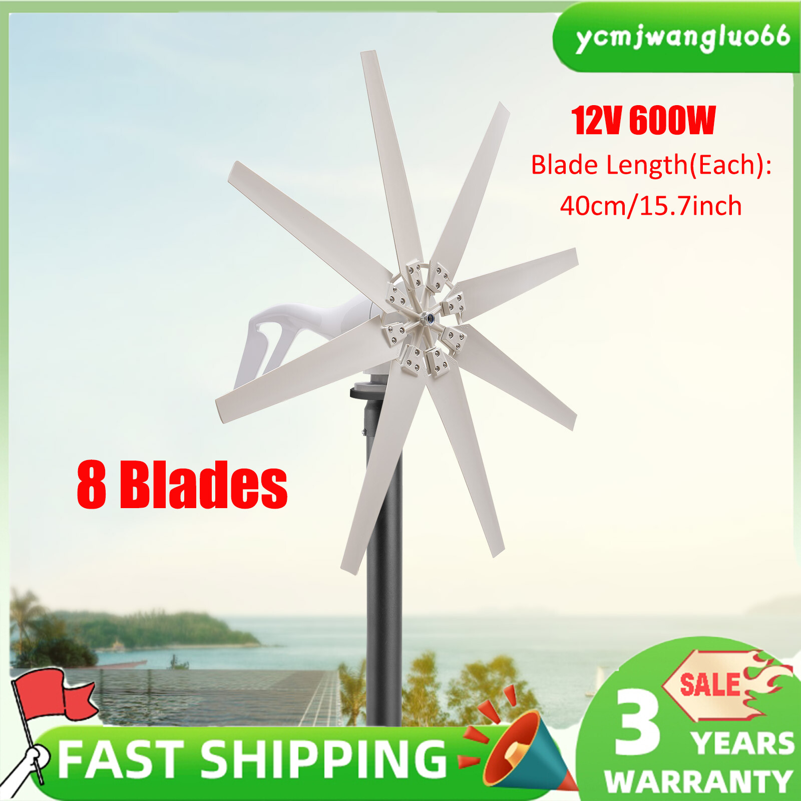 8 Blades 600W Wind Turbine Generator Kit with Charge Controller Windmill Power