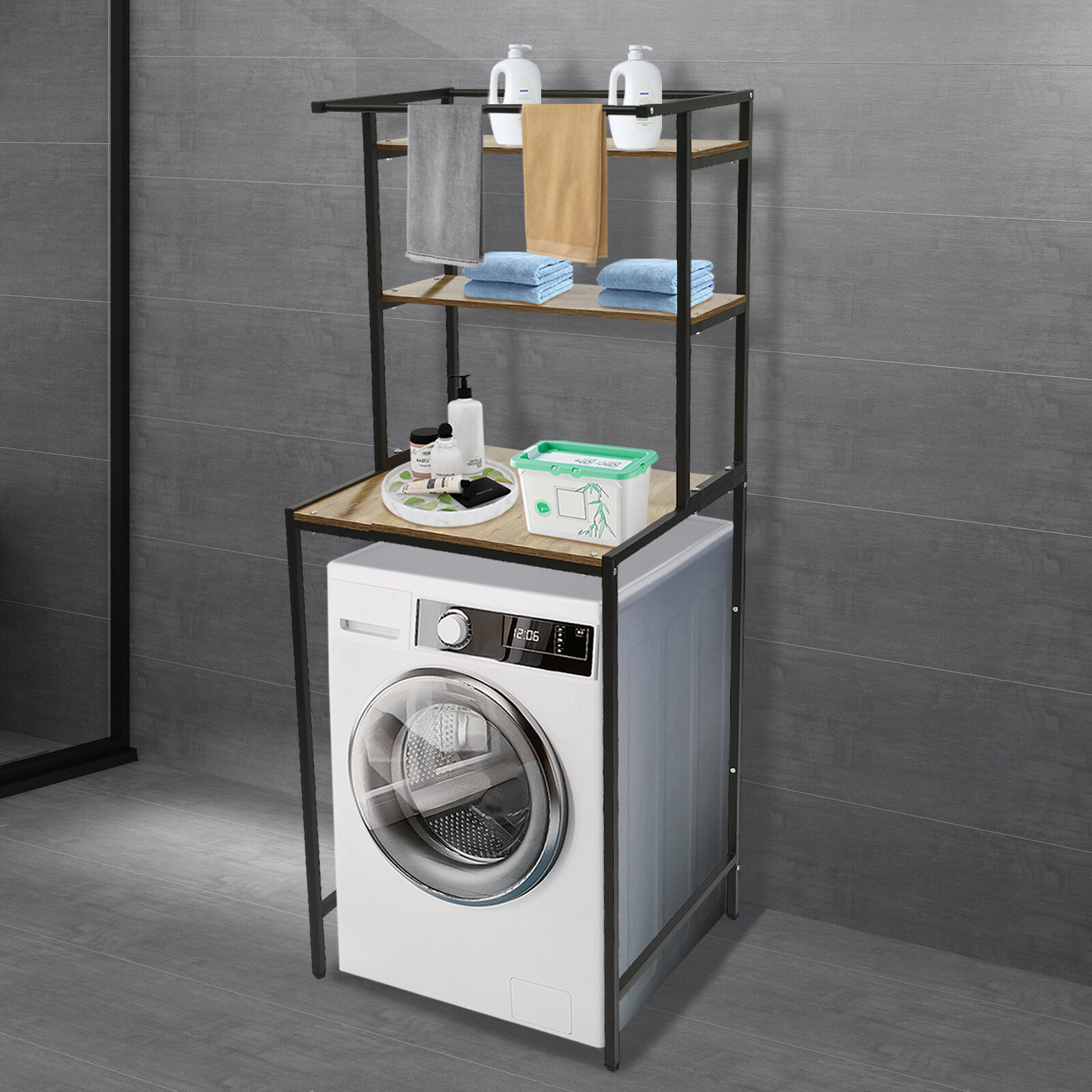 Washer and Dryer Storage Shelf 3 Tiers Clothes Drying Rack Floor Mount