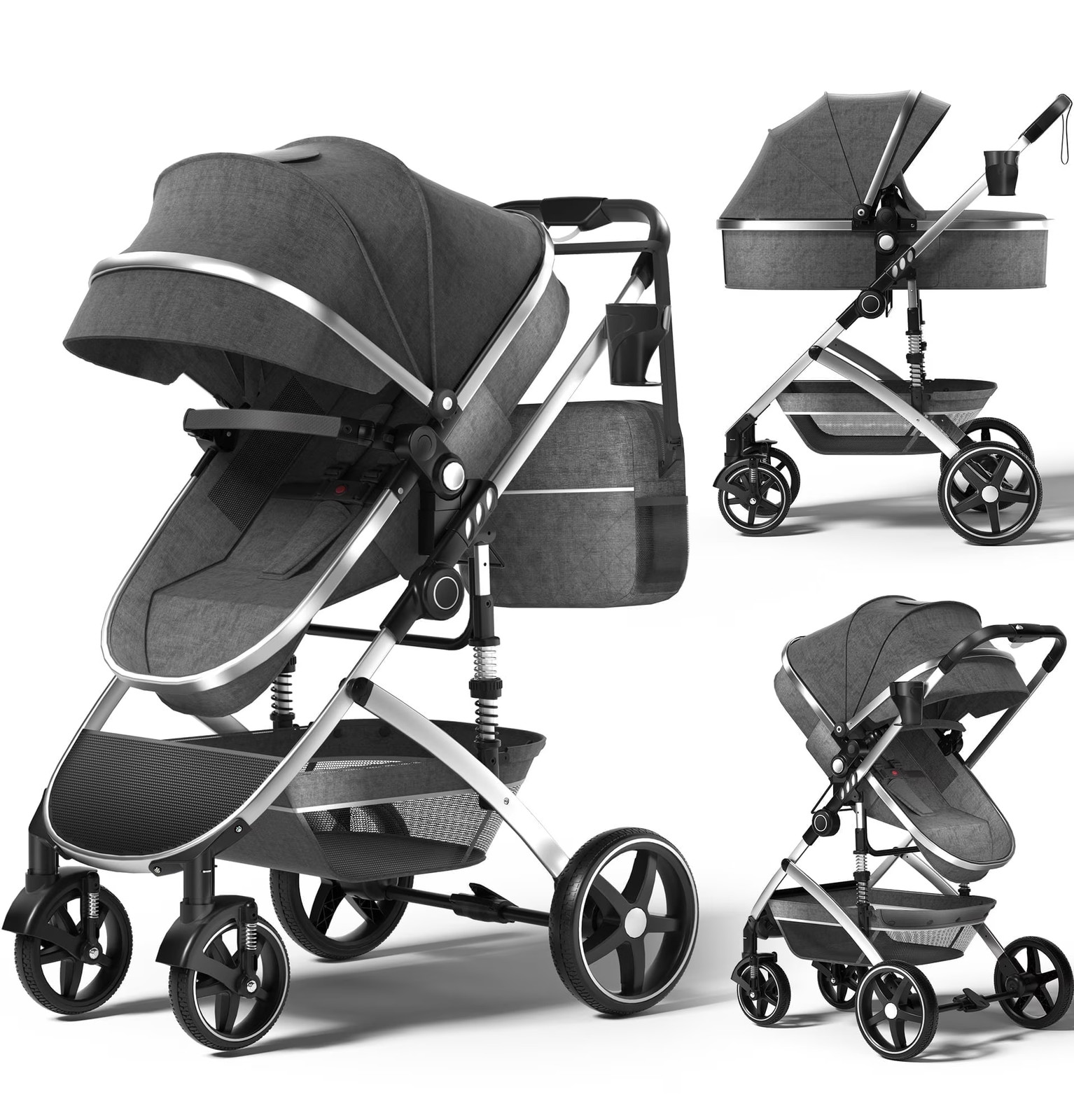 BABY CARRIAGE STROLLERS Foldable Lightweight Reversible Bassinet